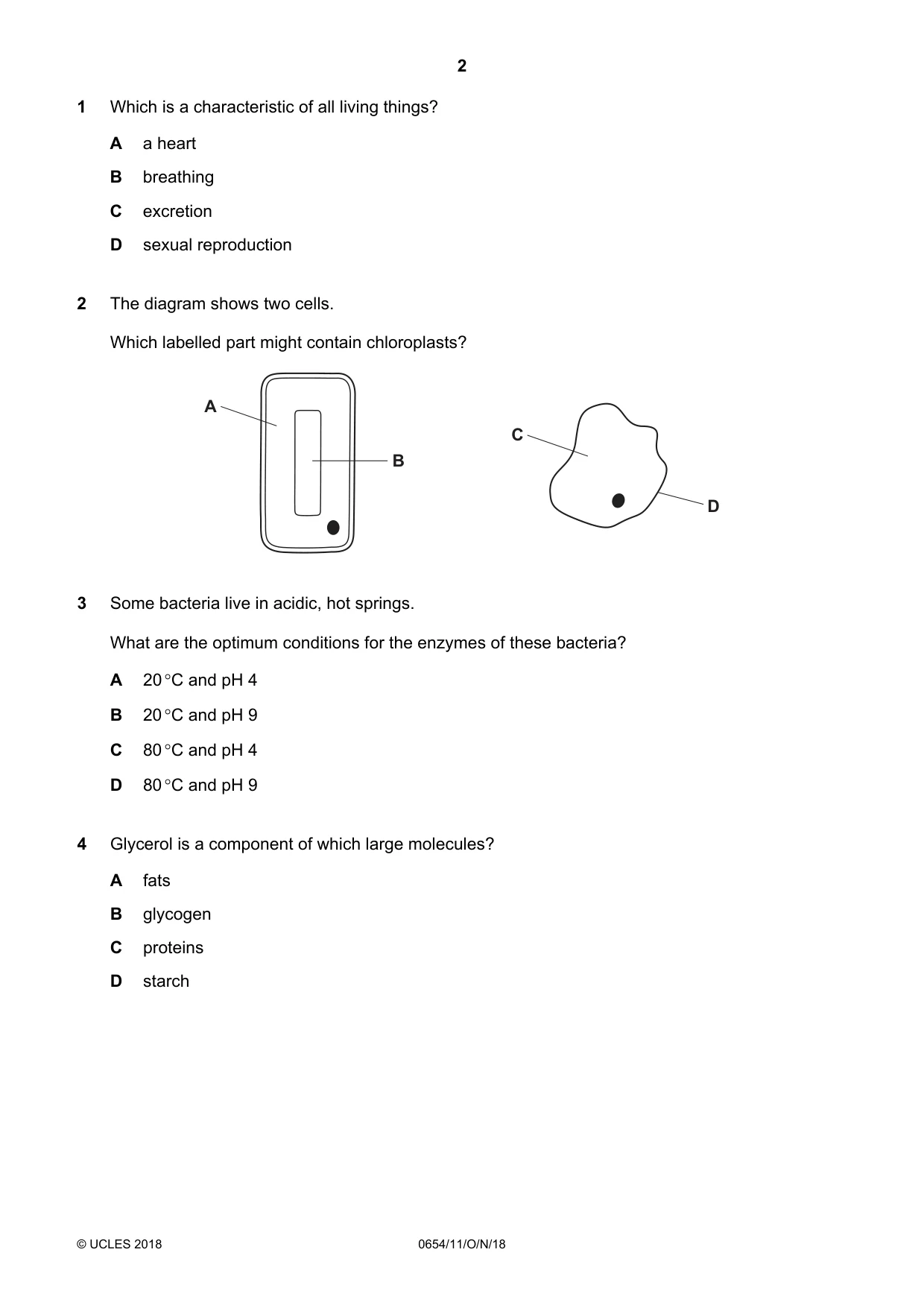 Cambridge IGCSE Sciences - Co-ordinated (Double) 0654 2018 Oct/Nov Paper 1 · Variant 1 question paper, page 2 of 16
