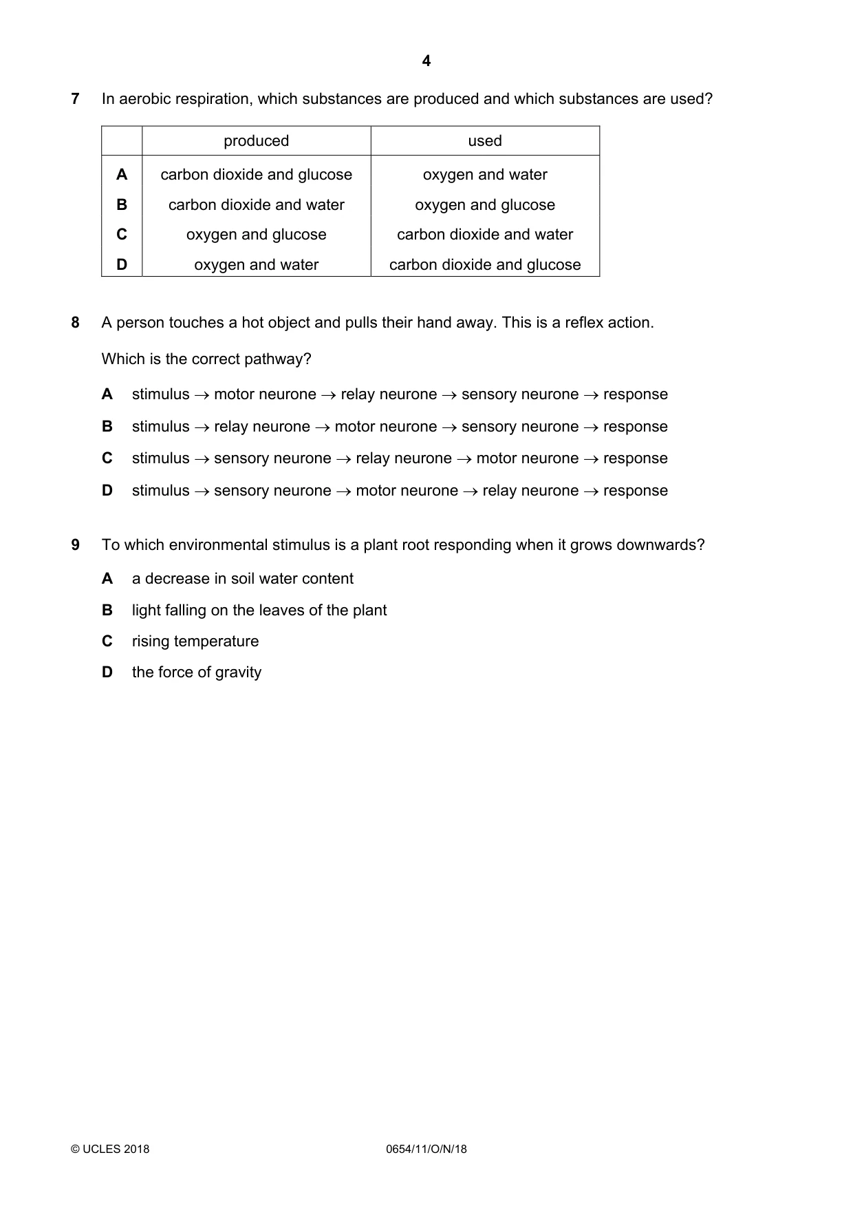 Cambridge IGCSE Sciences - Co-ordinated (Double) 0654 2018 Oct/Nov Paper 1 · Variant 1 question paper, page 4 of 16