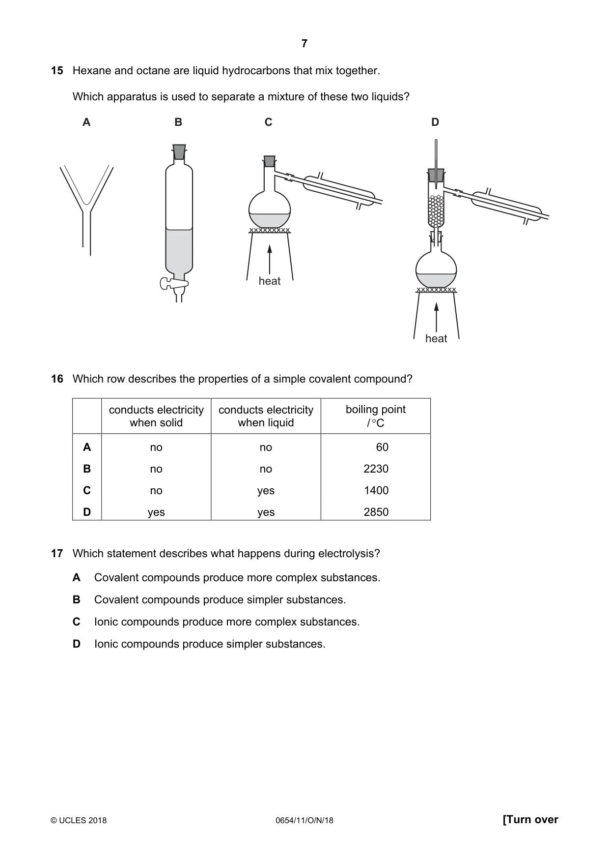 Cambridge IGCSE Sciences - Co-ordinated (Double) 0654 2018 Oct/Nov Paper 1 · Variant 1 question paper, page 7 of 16