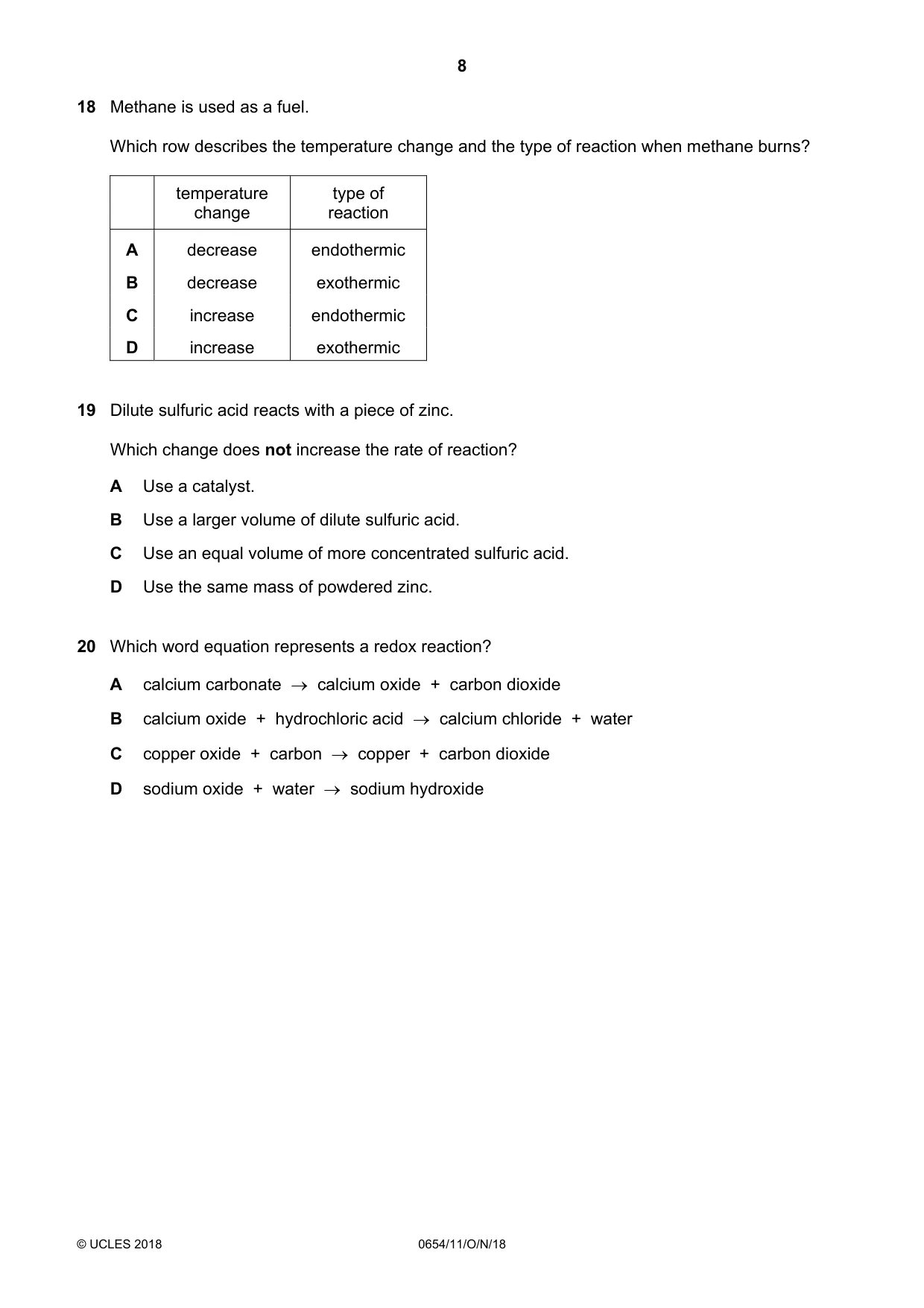 Cambridge IGCSE Sciences - Co-ordinated (Double) 0654 2018 Oct/Nov Paper 1 · Variant 1 question paper, page 8 of 16