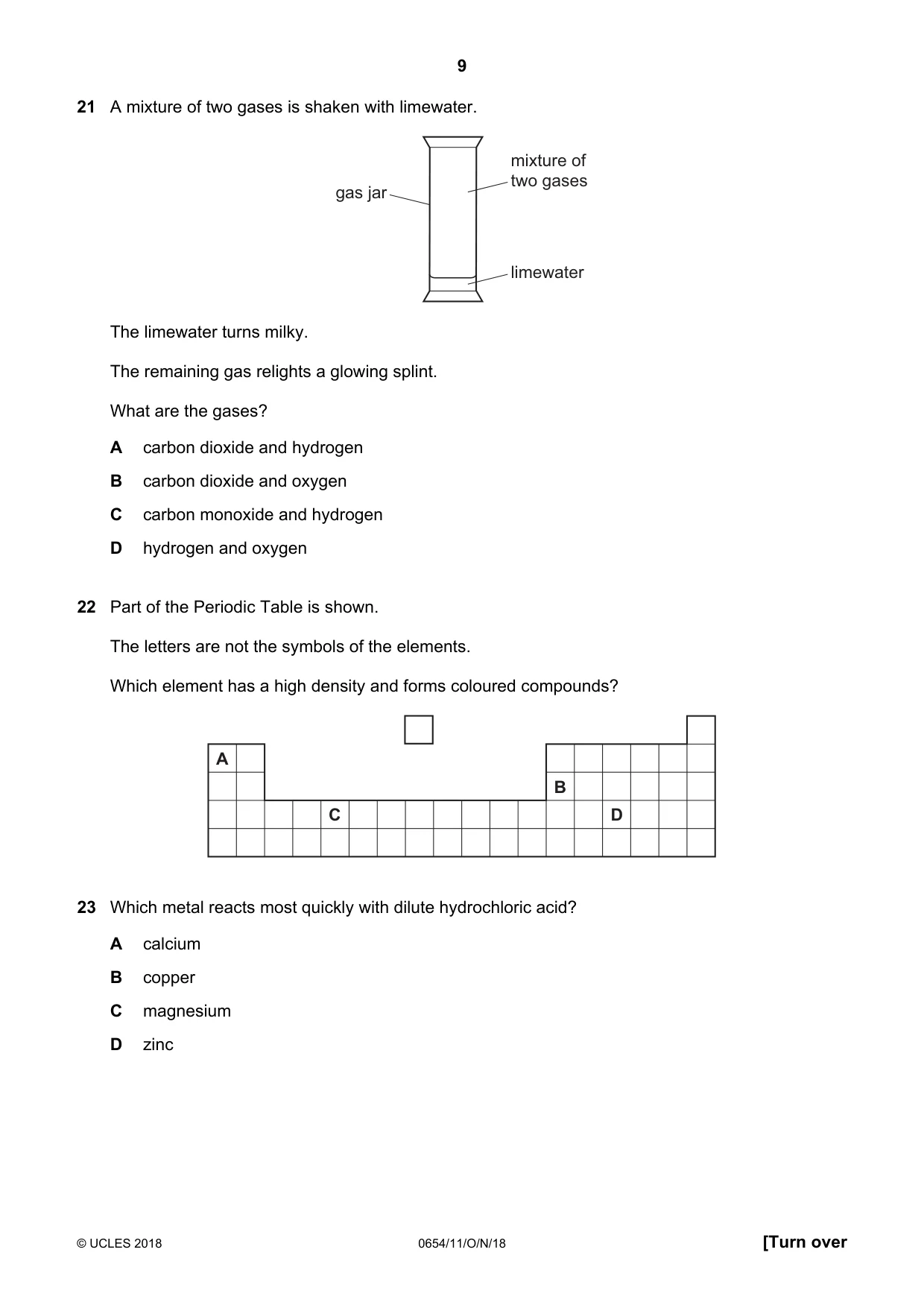 Cambridge IGCSE Sciences - Co-ordinated (Double) 0654 2018 Oct/Nov Paper 1 · Variant 1 question paper, page 9 of 16