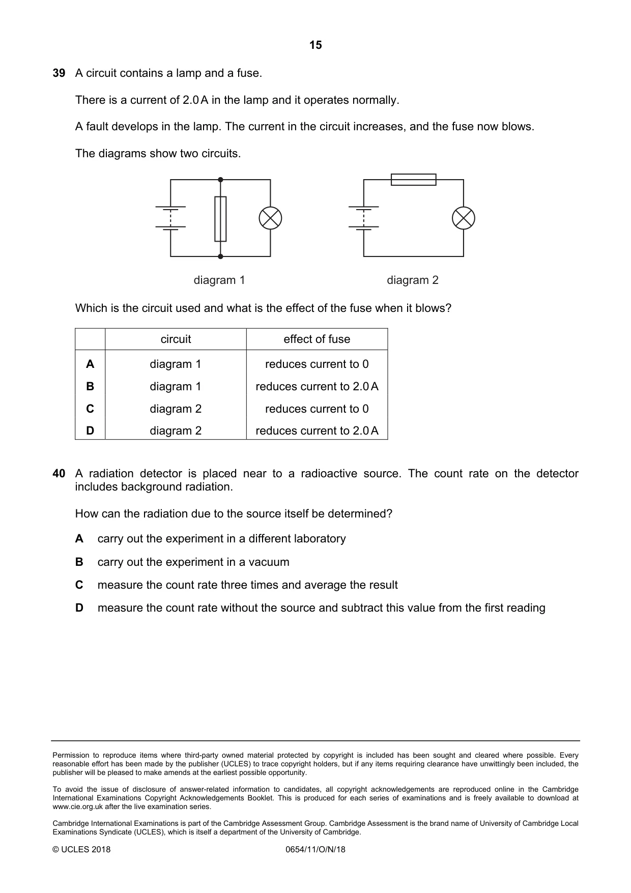 Cambridge IGCSE Sciences - Co-ordinated (Double) 0654 2018 Oct/Nov Paper 1 · Variant 1 question paper, page 15 of 16