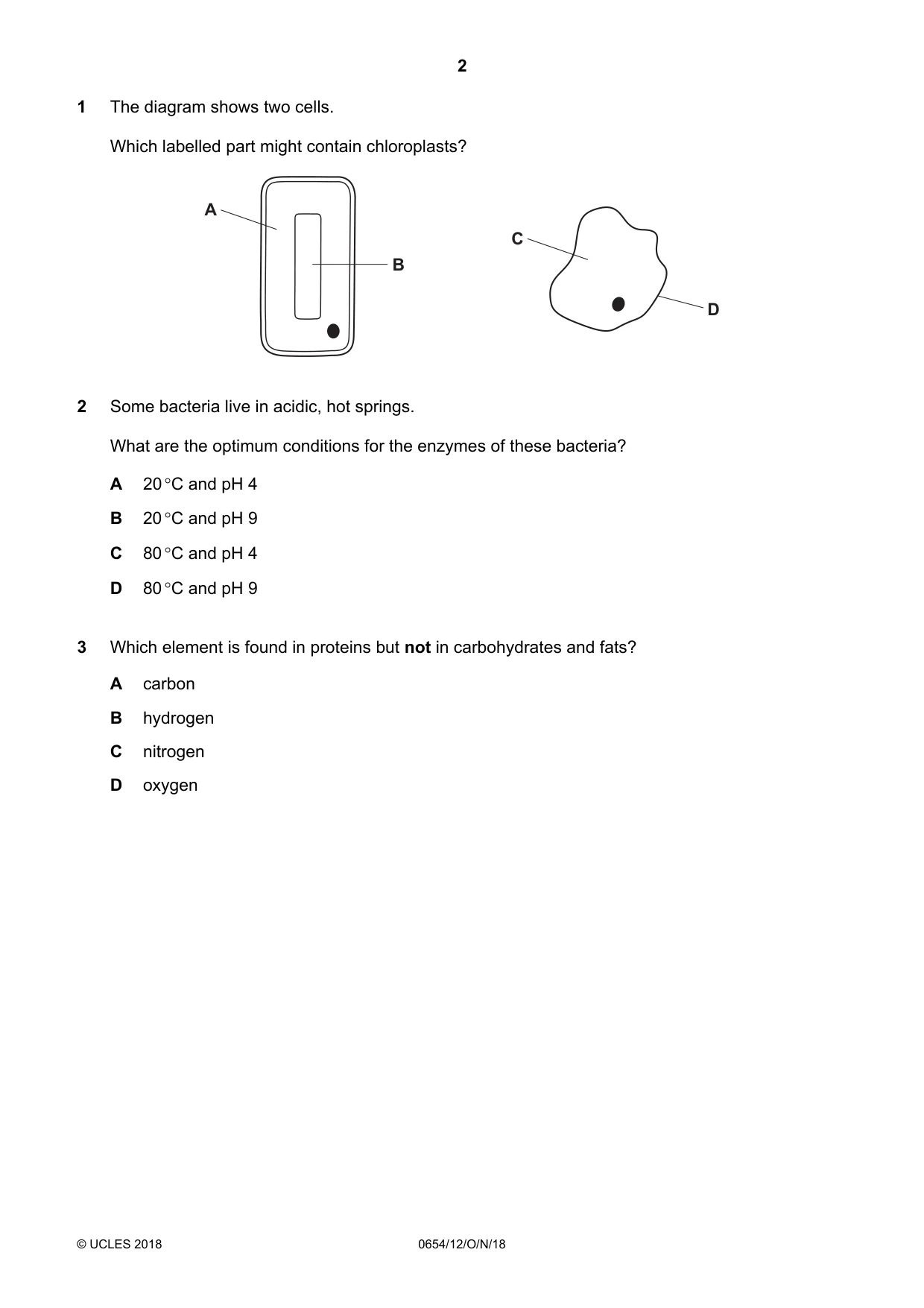 Cambridge IGCSE Sciences - Co-ordinated (Double) 0654 2018 Oct/Nov Paper 1 · Variant 2 question paper, page 2 of 20