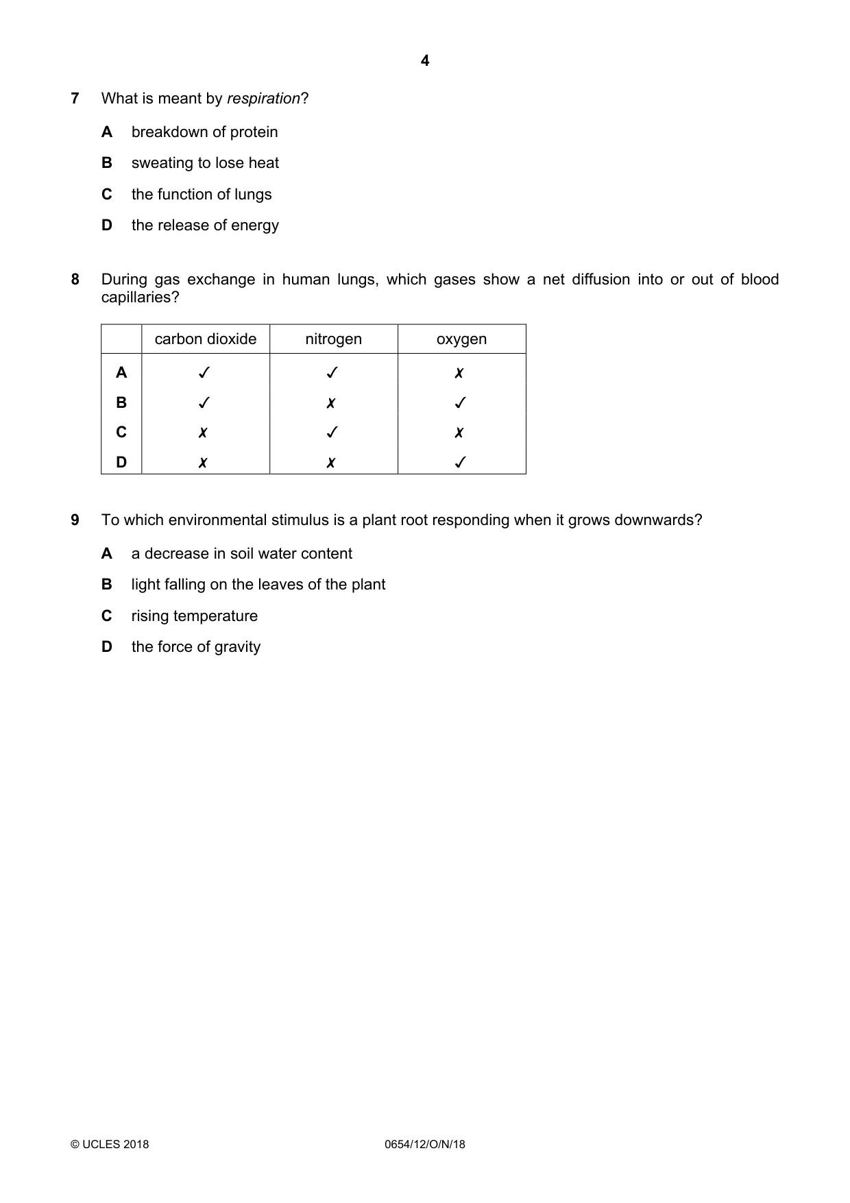 Cambridge IGCSE Sciences - Co-ordinated (Double) 0654 2018 Oct/Nov Paper 1 · Variant 2 question paper, page 4 of 20