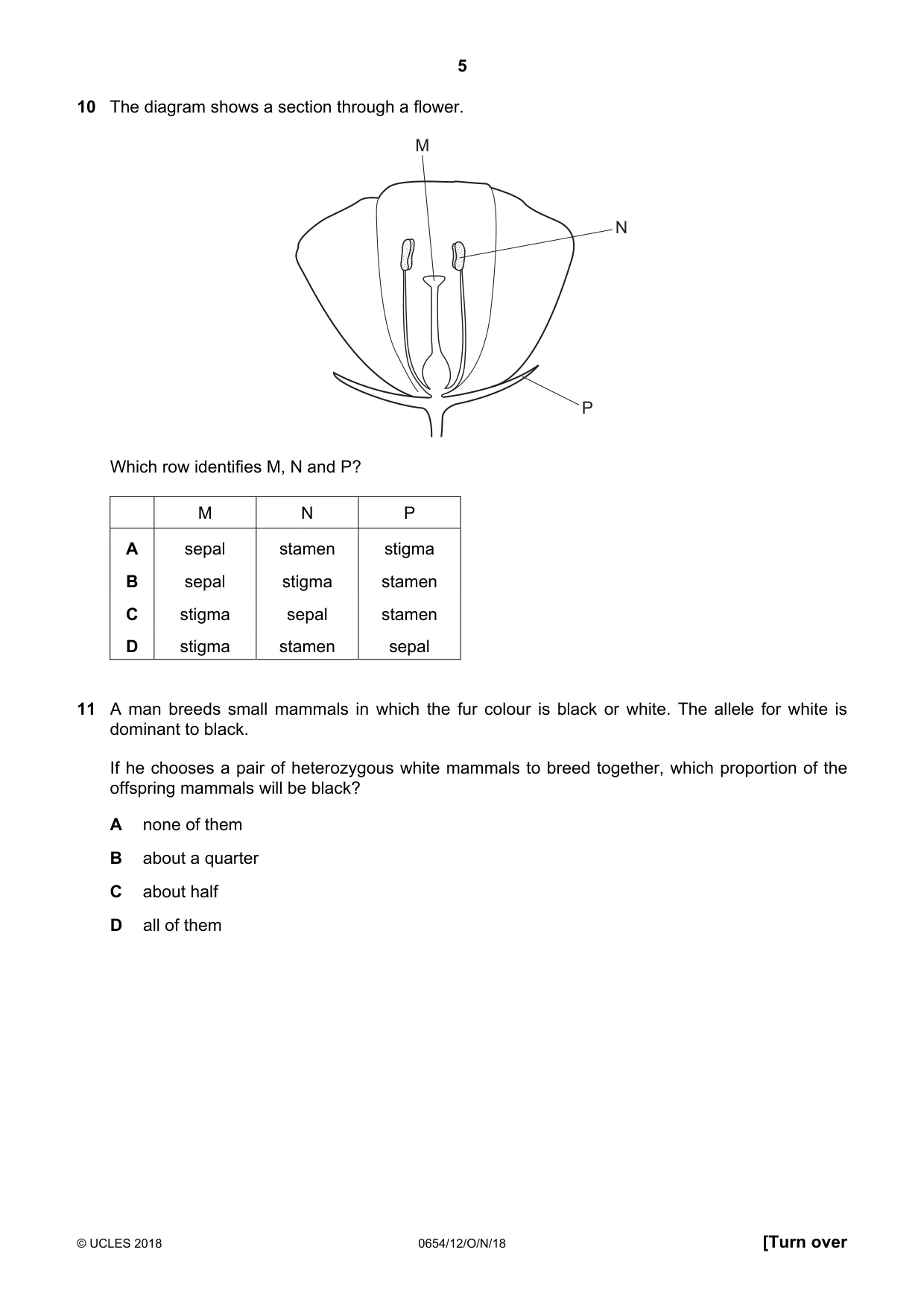 Cambridge IGCSE Sciences - Co-ordinated (Double) 0654 2018 Oct/Nov Paper 1 · Variant 2 question paper, page 5 of 20