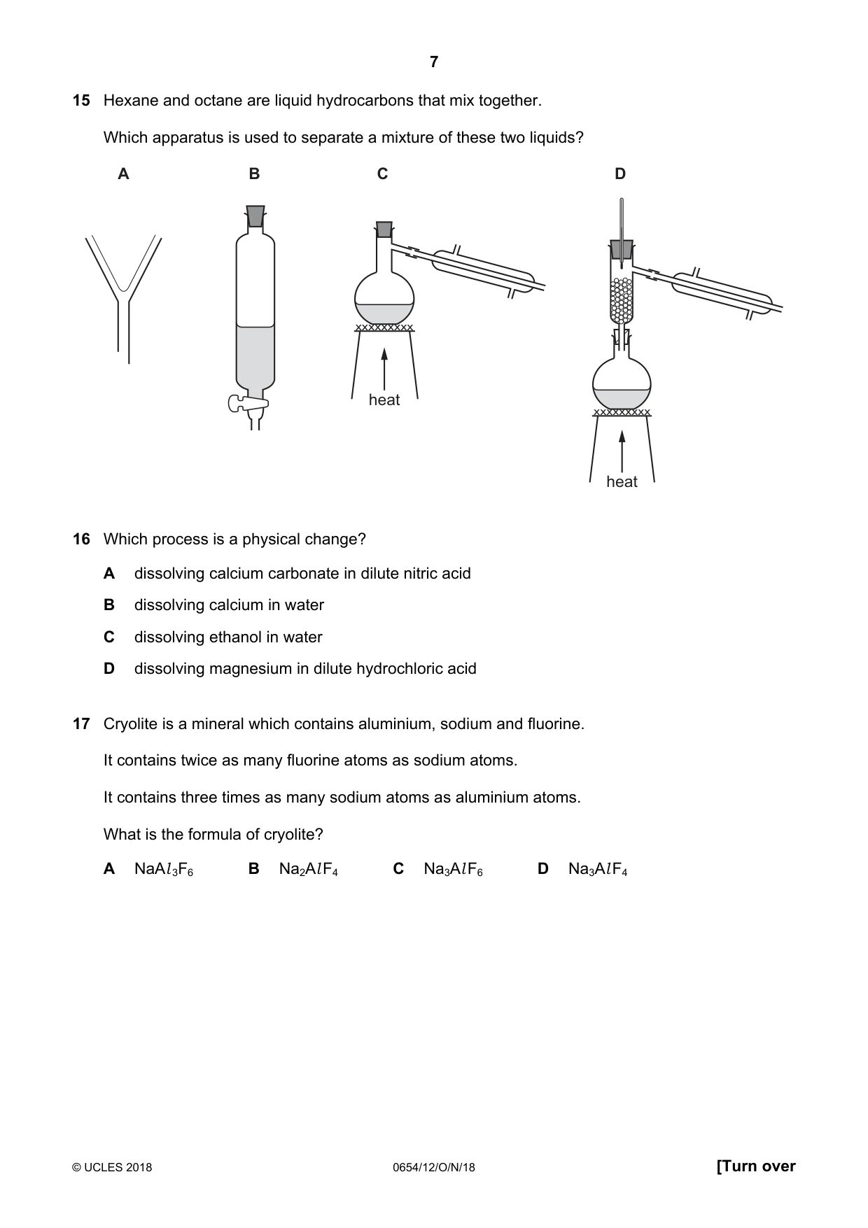 Cambridge IGCSE Sciences - Co-ordinated (Double) 0654 2018 Oct/Nov Paper 1 · Variant 2 question paper, page 7 of 20