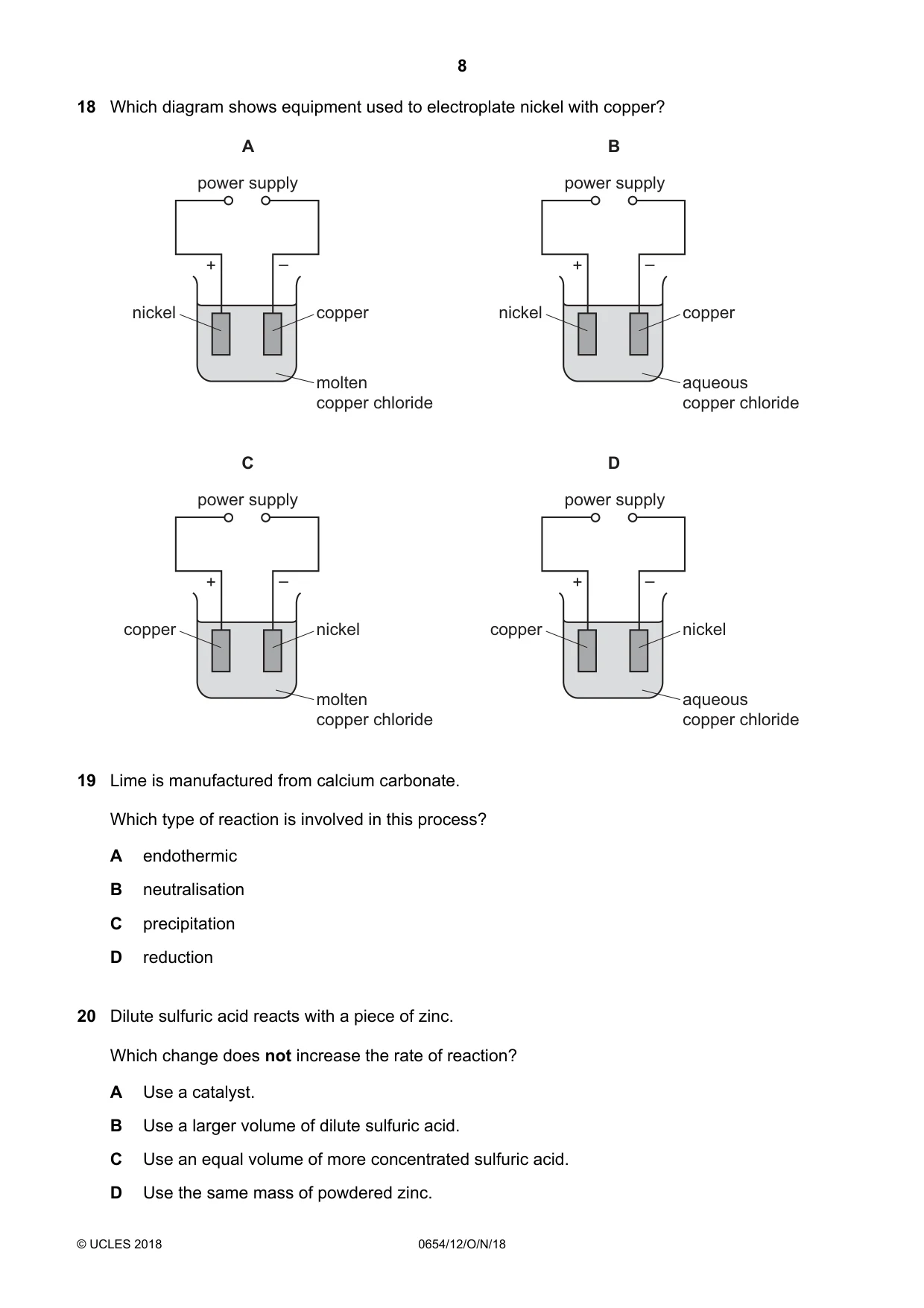 Cambridge IGCSE Sciences - Co-ordinated (Double) 0654 2018 Oct/Nov Paper 1 · Variant 2 question paper, page 8 of 20