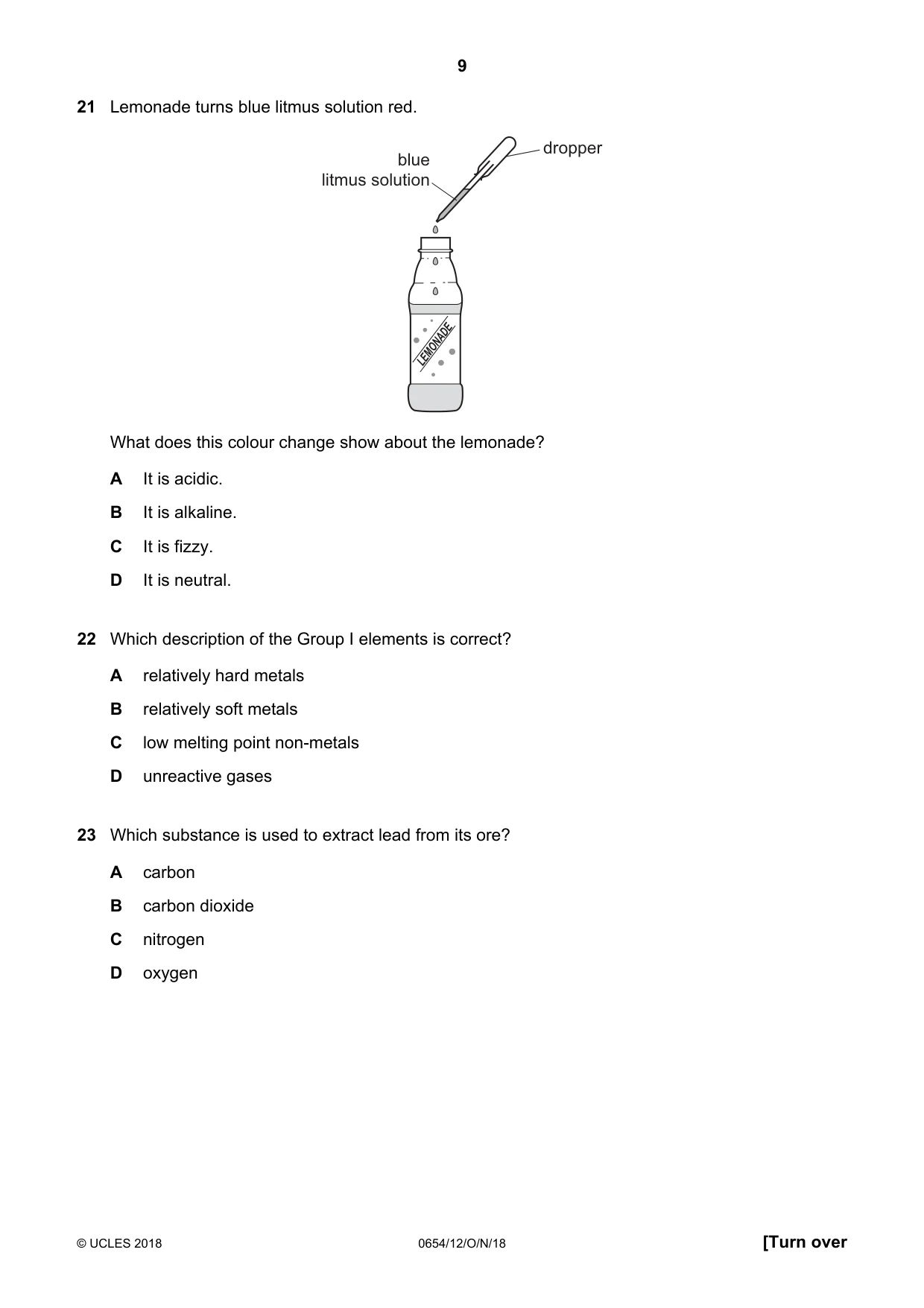 Cambridge IGCSE Sciences - Co-ordinated (Double) 0654 2018 Oct/Nov Paper 1 · Variant 2 question paper, page 9 of 20