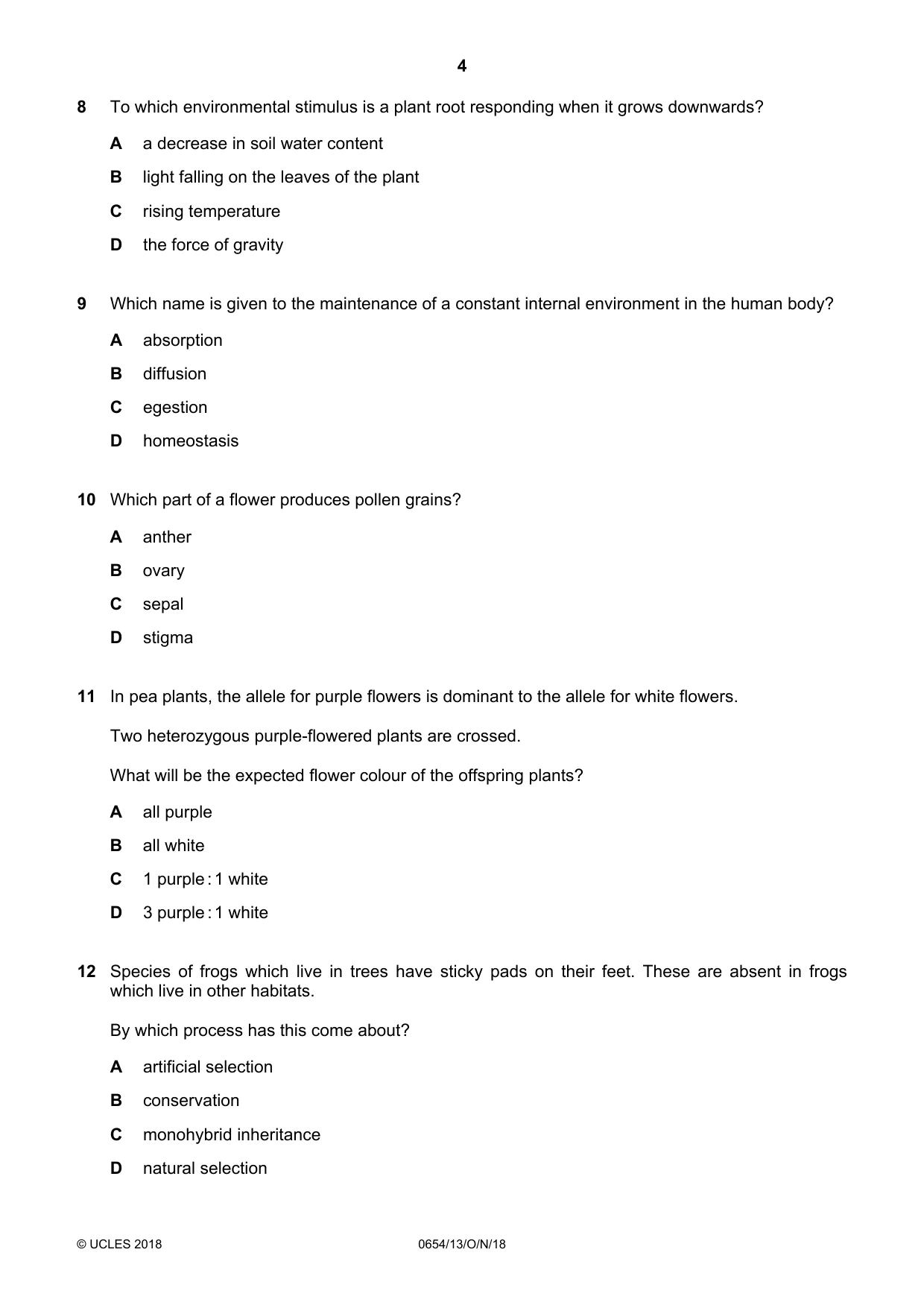 Cambridge IGCSE Sciences - Co-ordinated (Double) 0654 2018 Oct/Nov Paper 1 · Variant 3 question paper, page 4 of 16