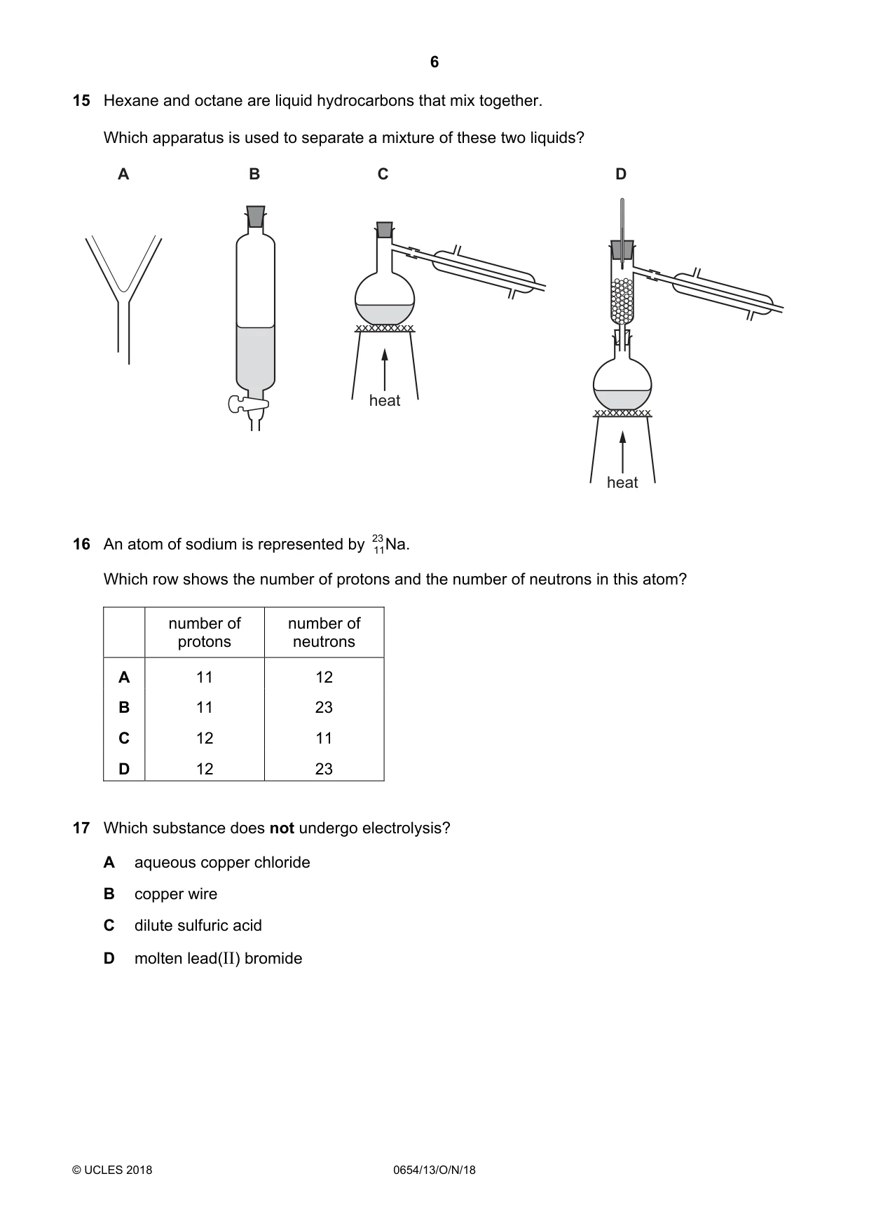 Cambridge IGCSE Sciences - Co-ordinated (Double) 0654 2018 Oct/Nov Paper 1 · Variant 3 question paper, page 6 of 16
