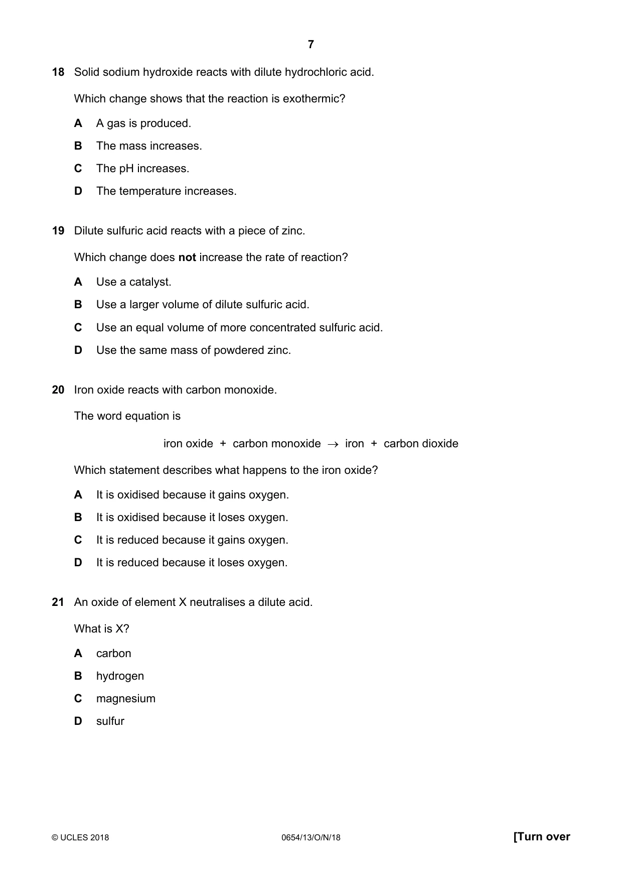 Cambridge IGCSE Sciences - Co-ordinated (Double) 0654 2018 Oct/Nov Paper 1 · Variant 3 question paper, page 7 of 16