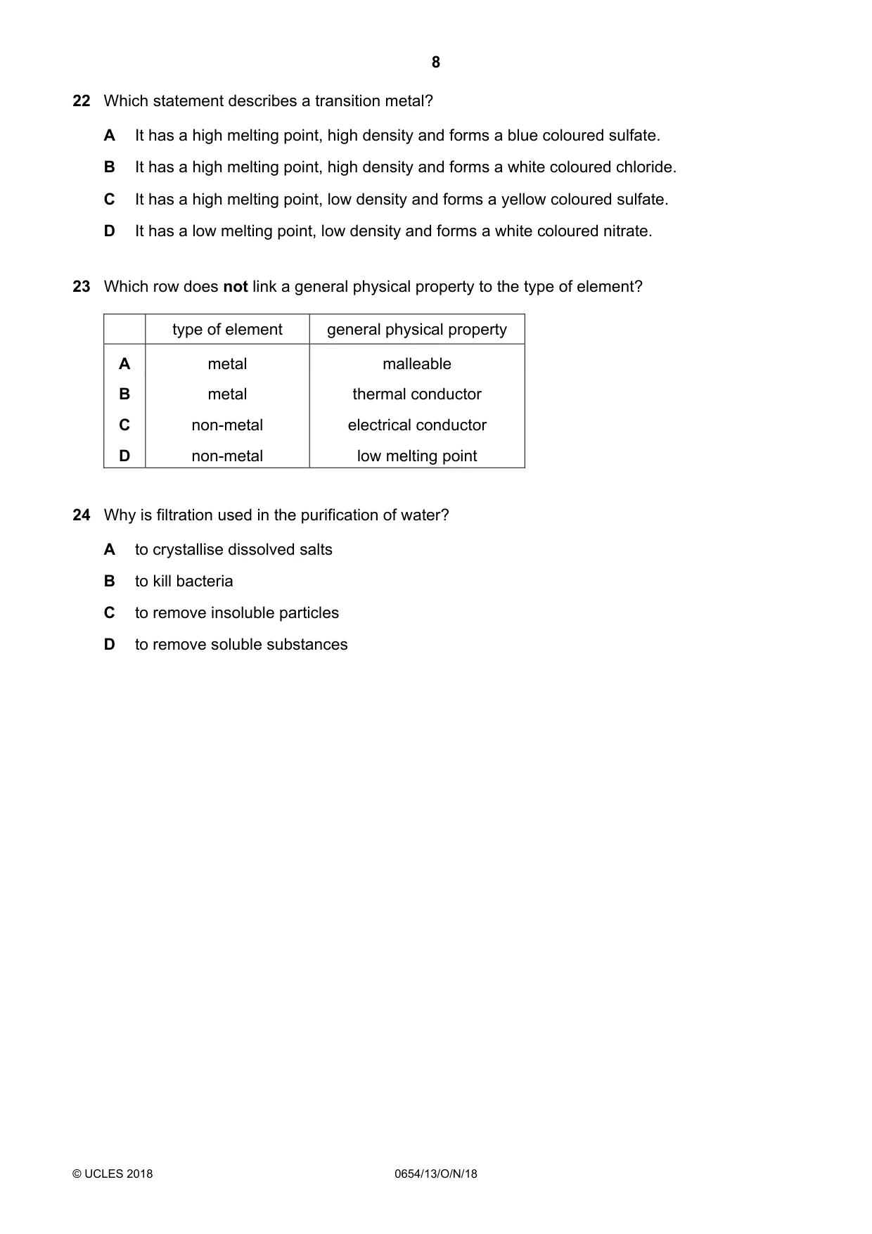 Cambridge IGCSE Sciences - Co-ordinated (Double) 0654 2018 Oct/Nov Paper 1 · Variant 3 question paper, page 8 of 16