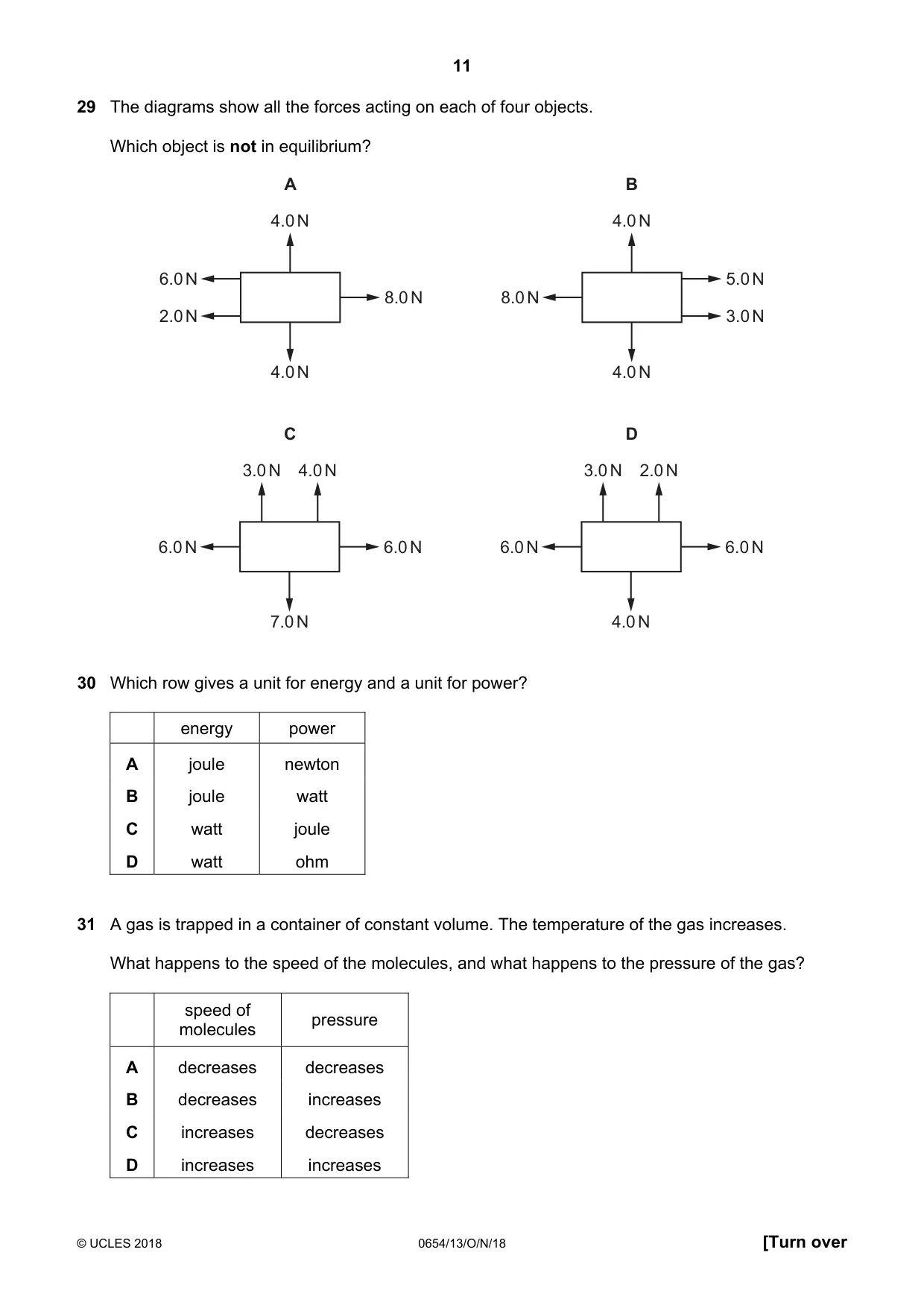 Cambridge IGCSE Sciences - Co-ordinated (Double) 0654 2018 Oct/Nov Paper 1 · Variant 3 question paper, page 11 of 16