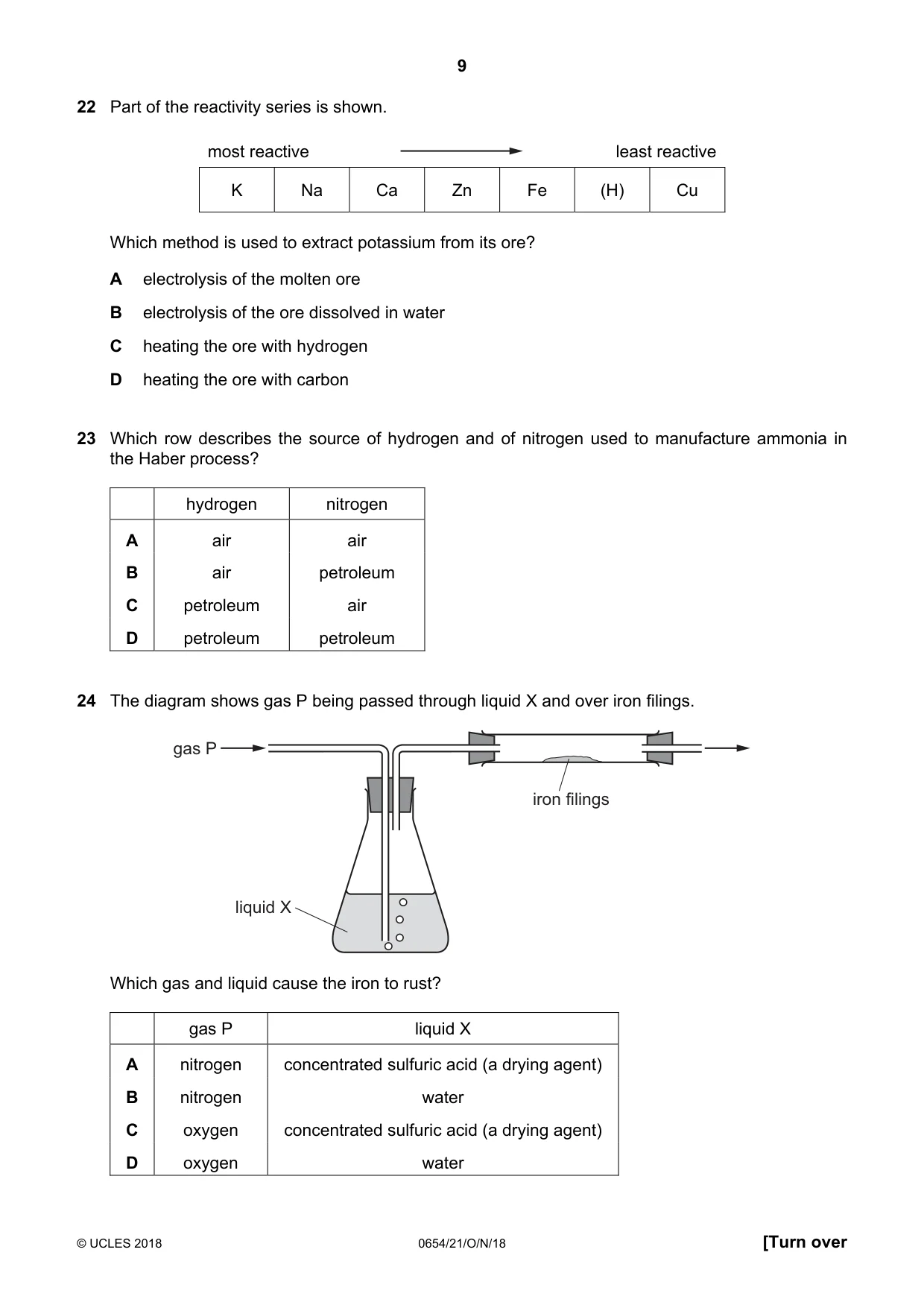 Cambridge IGCSE Sciences - Co-ordinated (Double) 0654 2018 Oct/Nov Paper 2 · Variant 1 question paper, page 9 of 16