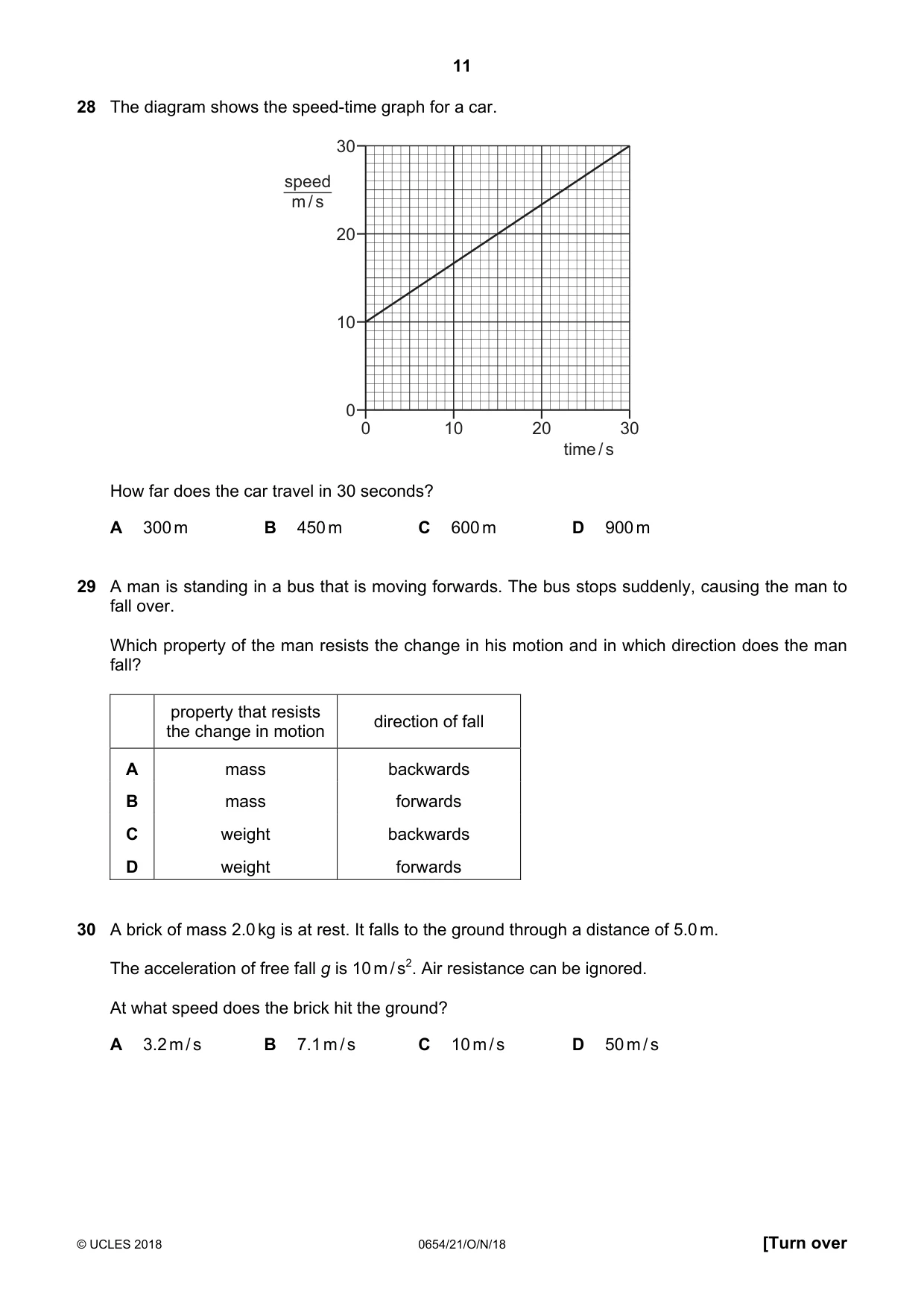 Cambridge IGCSE Sciences - Co-ordinated (Double) 0654 2018 Oct/Nov Paper 2 · Variant 1 question paper, page 11 of 16