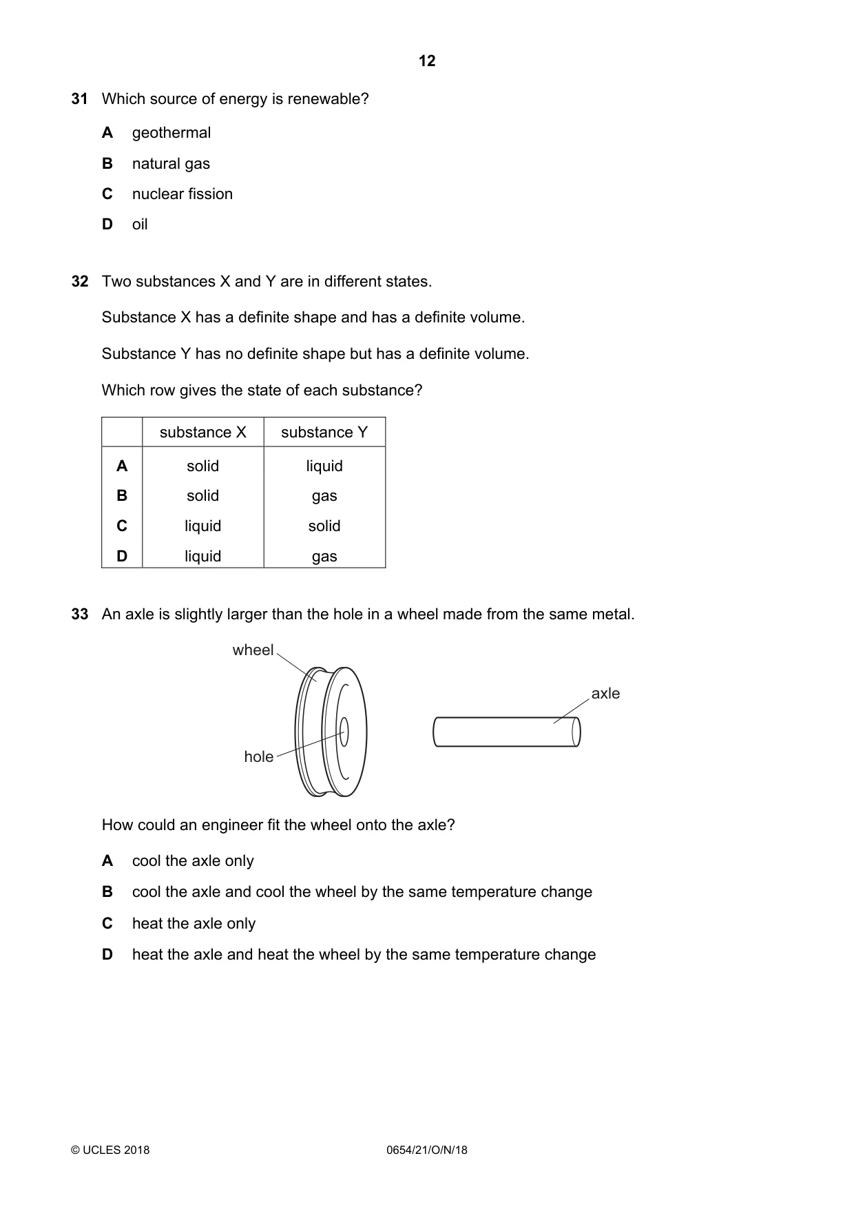 Cambridge IGCSE Sciences - Co-ordinated (Double) 0654 2018 Oct/Nov Paper 2 · Variant 1 question paper, page 12 of 16