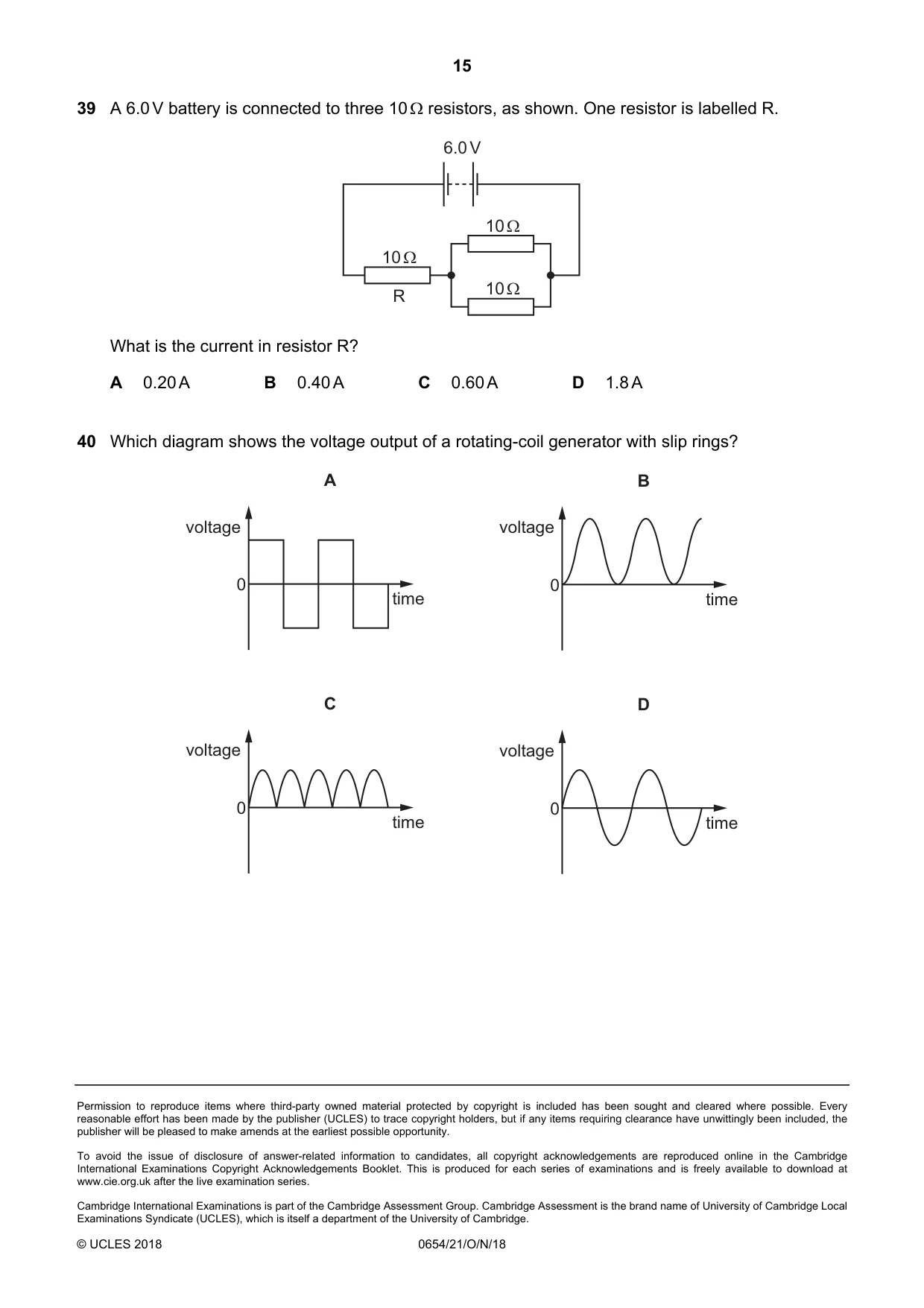Cambridge IGCSE Sciences - Co-ordinated (Double) 0654 2018 Oct/Nov Paper 2 · Variant 1 question paper, page 15 of 16