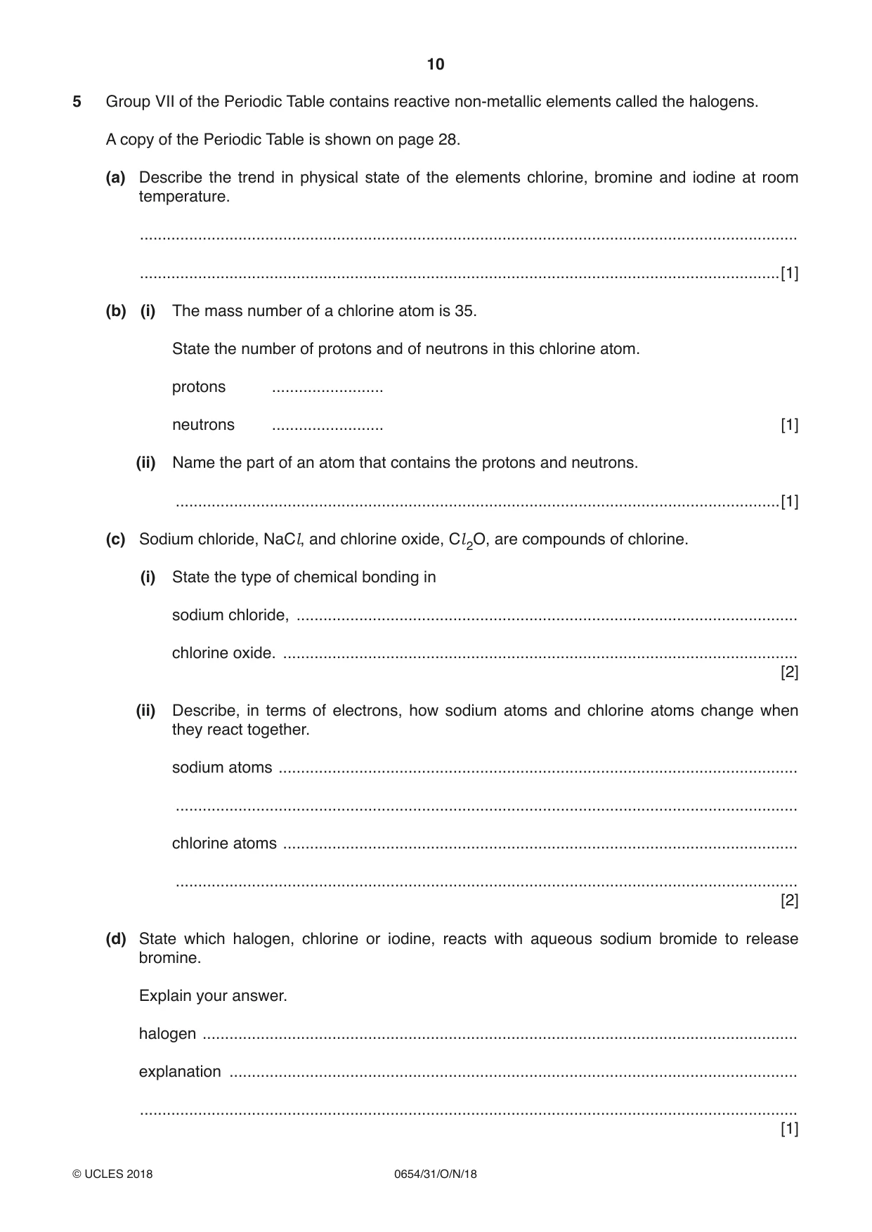 Cambridge IGCSE Sciences - Co-ordinated (Double) 0654 2018 Oct/Nov Paper 3 · Variant 1 question paper, page 10 of 28