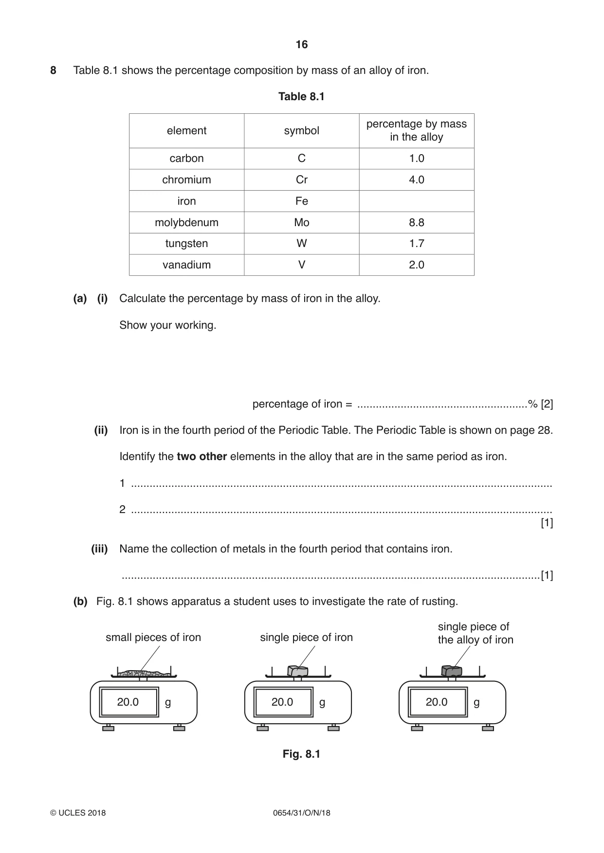 Cambridge IGCSE Sciences - Co-ordinated (Double) 0654 2018 Oct/Nov Paper 3 · Variant 1 question paper, page 16 of 28