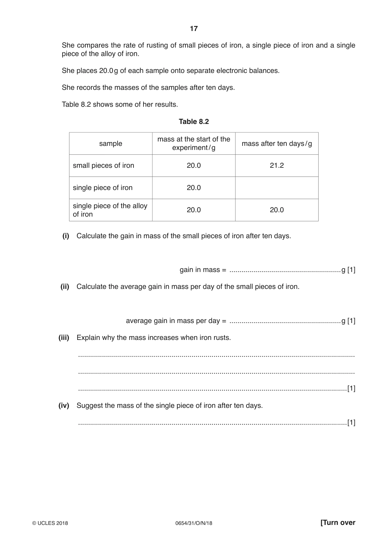 Cambridge IGCSE Sciences - Co-ordinated (Double) 0654 2018 Oct/Nov Paper 3 · Variant 1 question paper, page 17 of 28