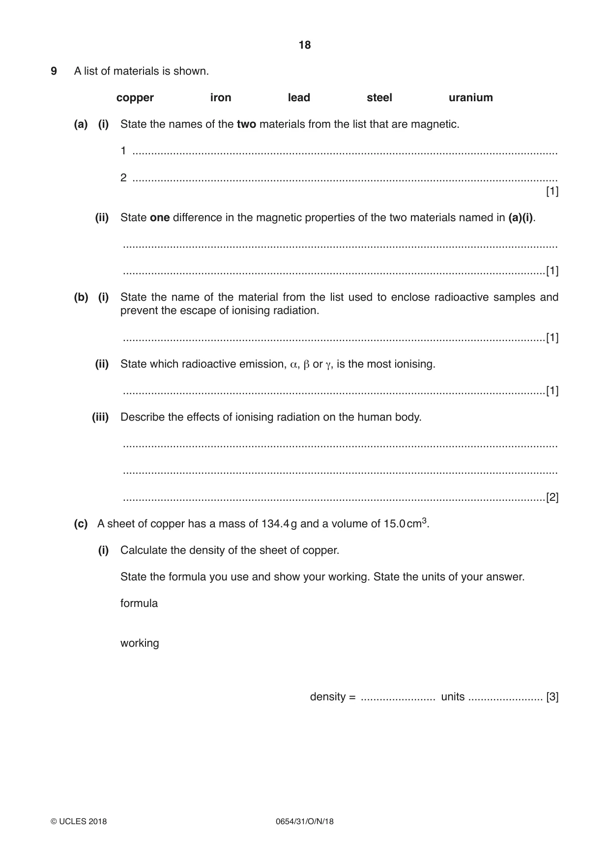 Cambridge IGCSE Sciences - Co-ordinated (Double) 0654 2018 Oct/Nov Paper 3 · Variant 1 question paper, page 18 of 28