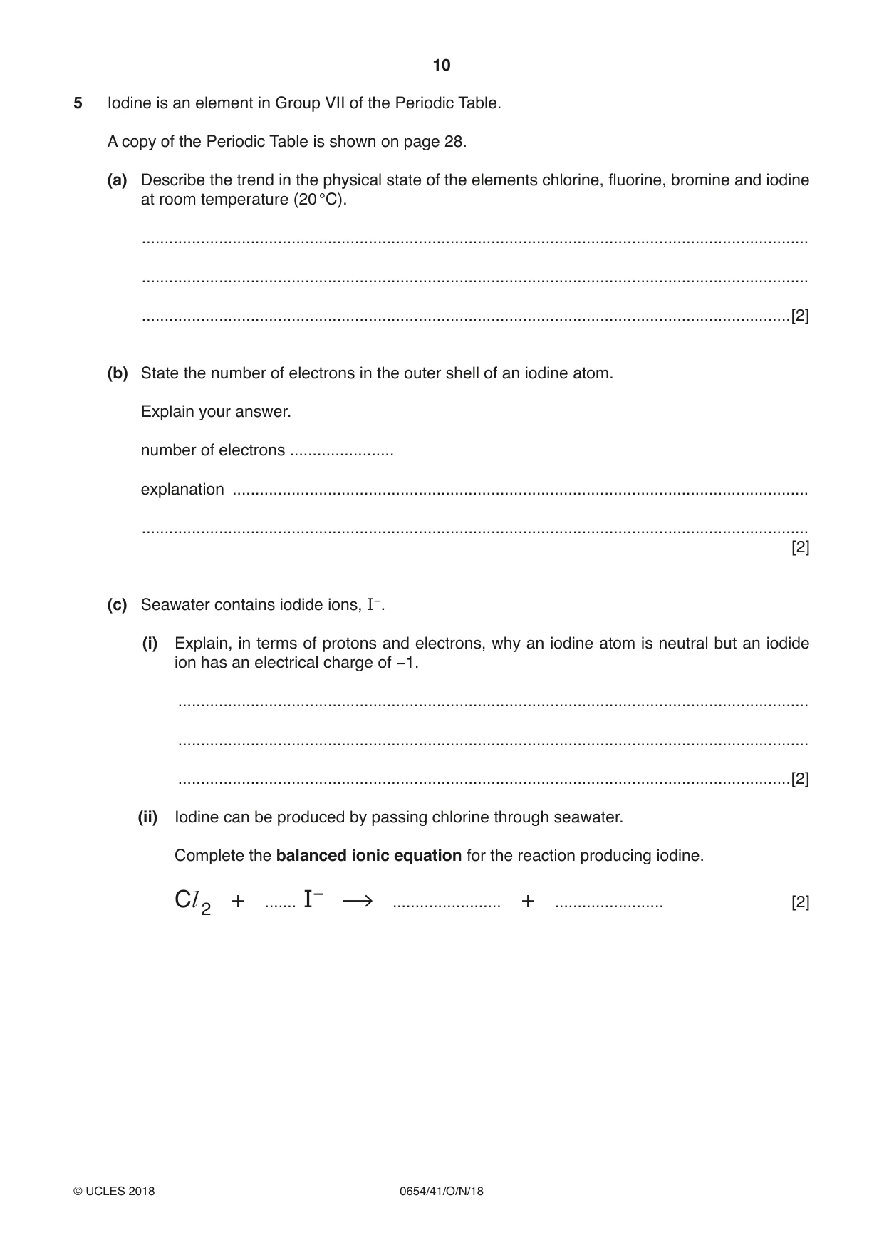 Cambridge IGCSE Sciences - Co-ordinated (Double) 0654 2018 Oct/Nov Paper 4 · Variant 1 question paper, page 10 of 28