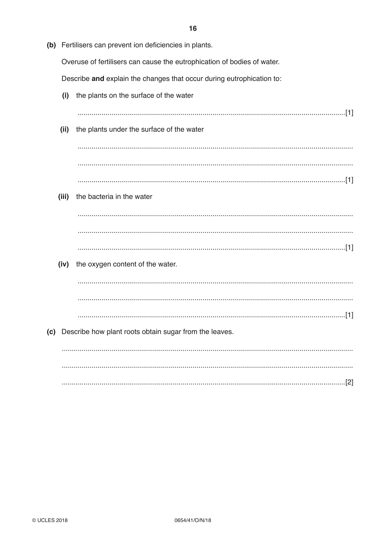 Cambridge IGCSE Sciences - Co-ordinated (Double) 0654 2018 Oct/Nov Paper 4 · Variant 1 question paper, page 16 of 28