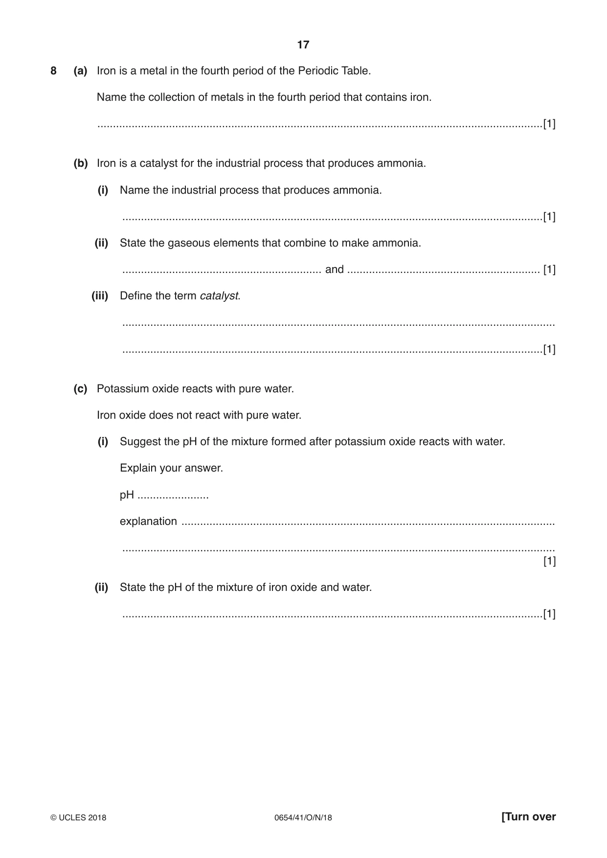 Cambridge IGCSE Sciences - Co-ordinated (Double) 0654 2018 Oct/Nov Paper 4 · Variant 1 question paper, page 17 of 28