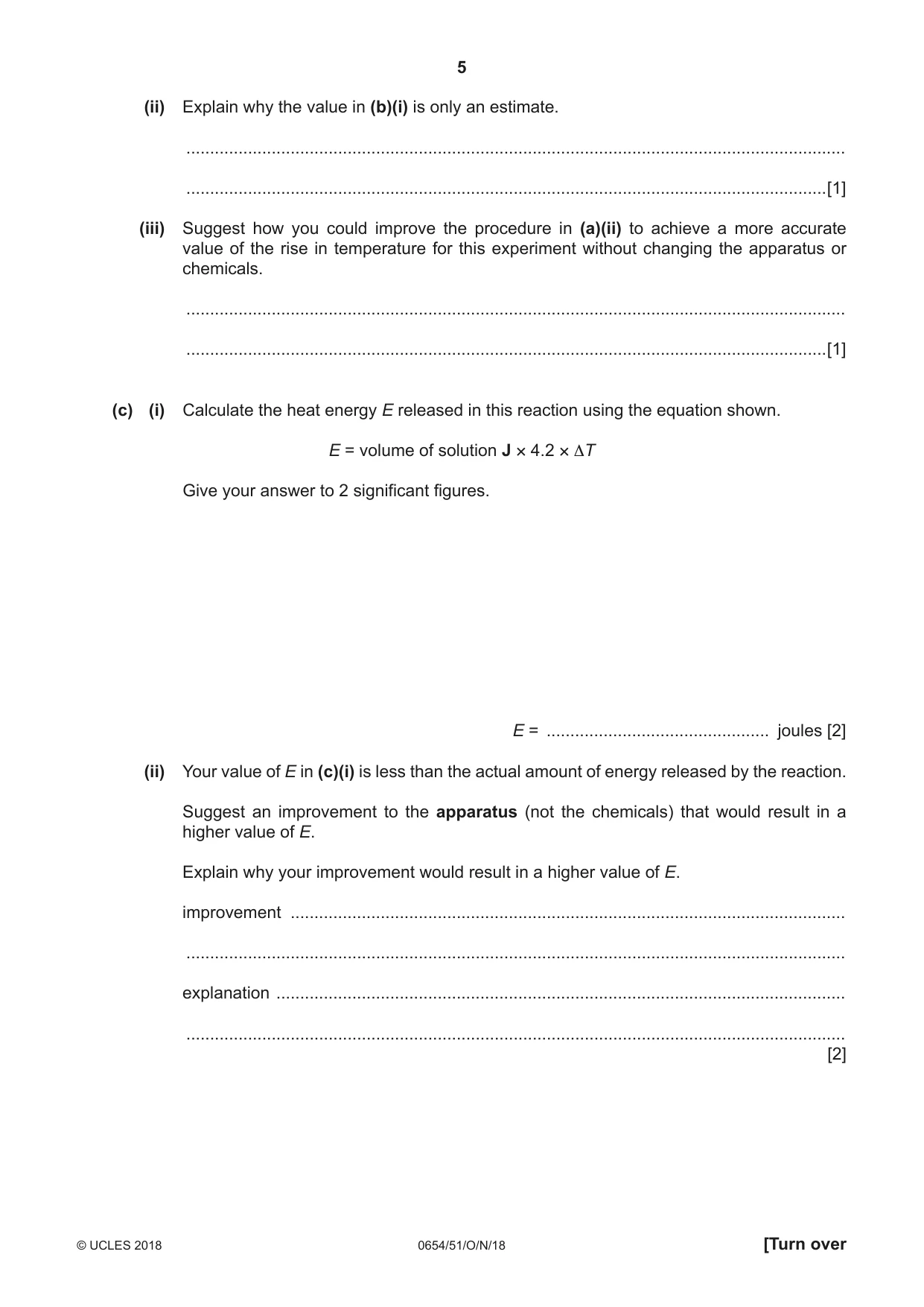 Cambridge IGCSE Sciences - Co-ordinated (Double) 0654 2018 Oct/Nov Paper 5 · Variant 1 question paper, page 5 of 12