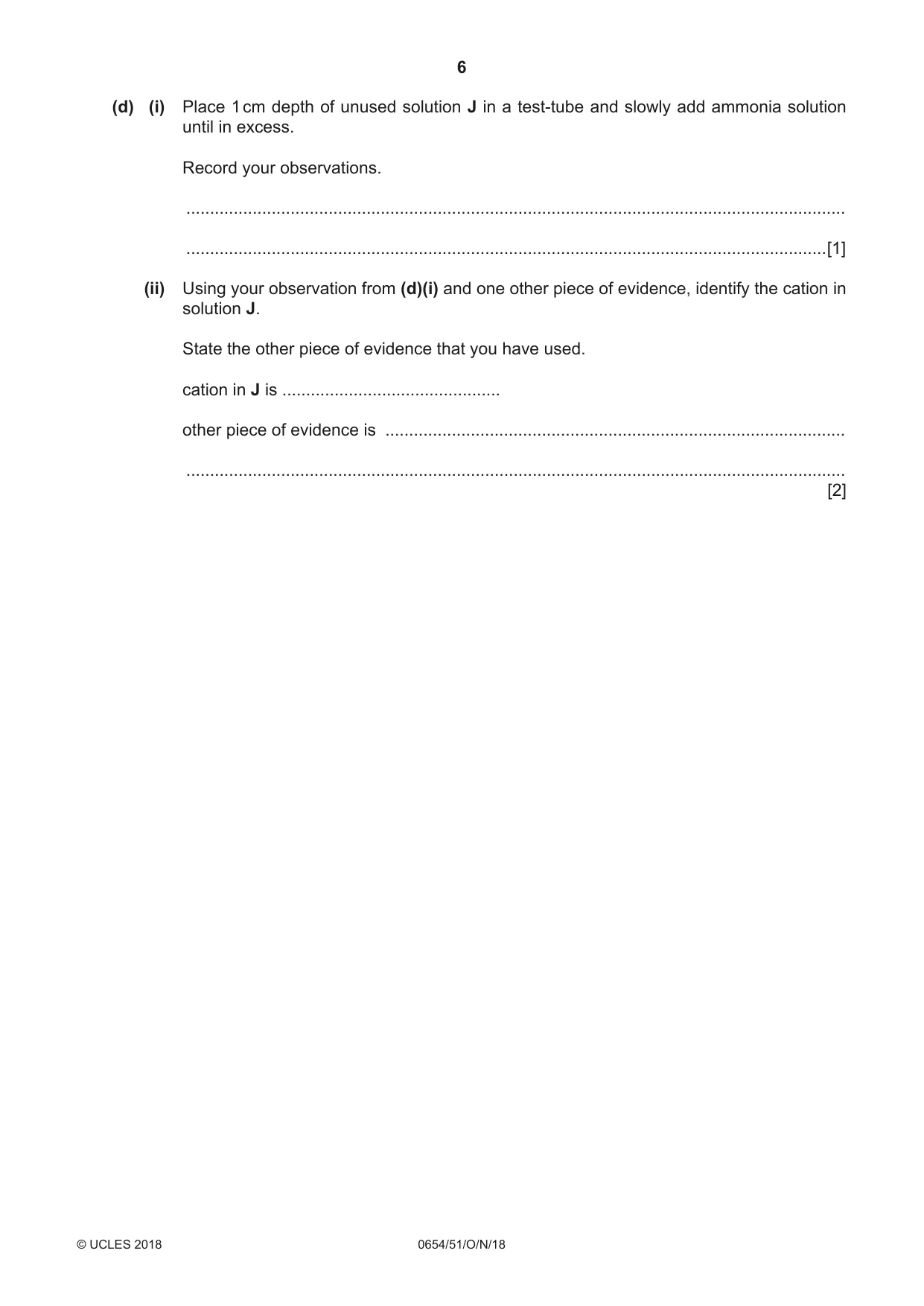 Cambridge IGCSE Sciences - Co-ordinated (Double) 0654 2018 Oct/Nov Paper 5 · Variant 1 question paper, page 6 of 12