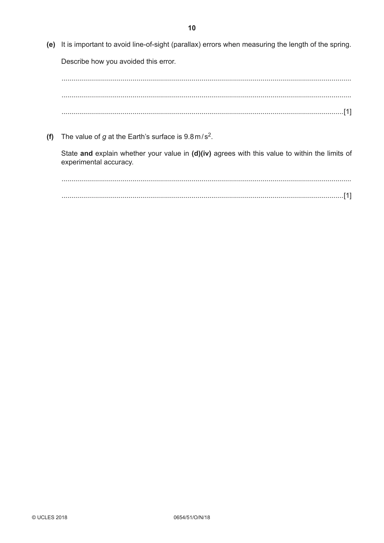 Cambridge IGCSE Sciences - Co-ordinated (Double) 0654 2018 Oct/Nov Paper 5 · Variant 1 question paper, page 10 of 12