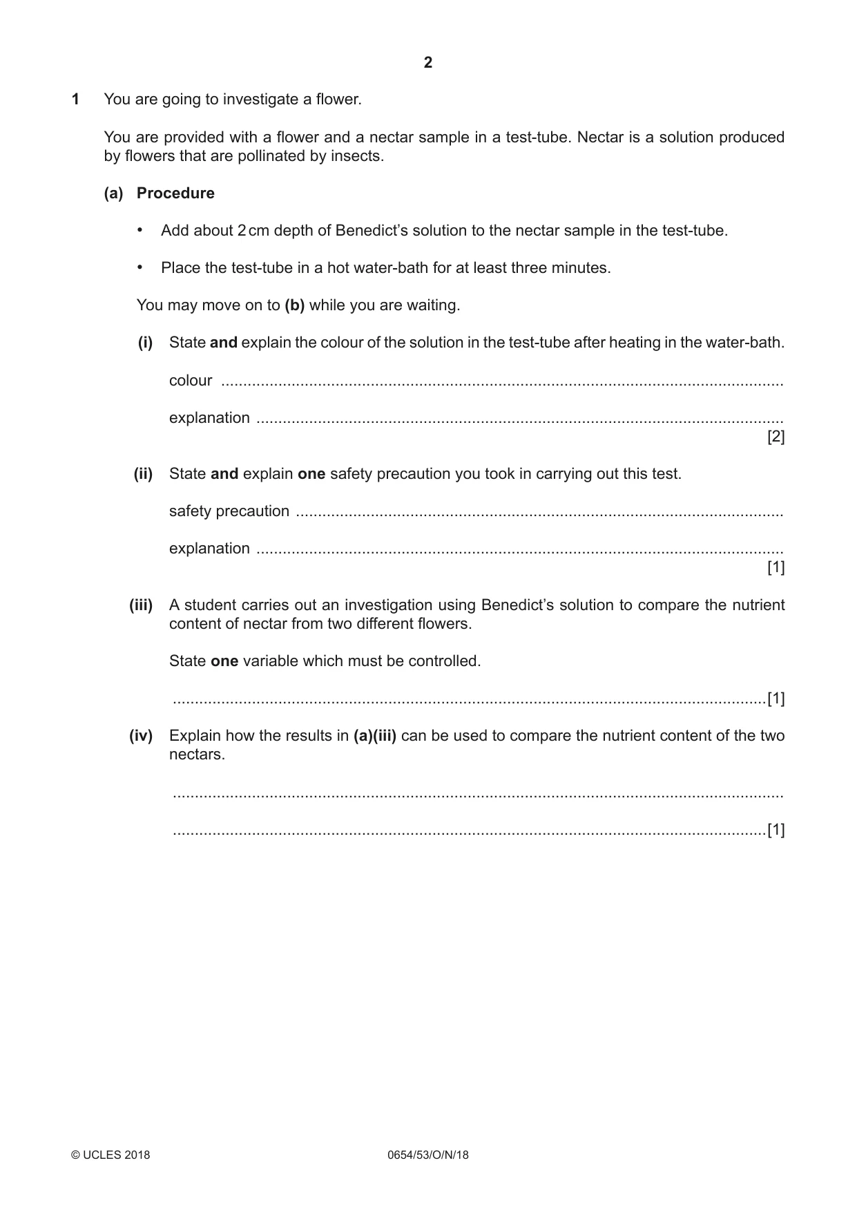Cambridge IGCSE Sciences - Co-ordinated (Double) 0654 2018 Oct/Nov Paper 5 · Variant 3 question paper, page 2 of 12