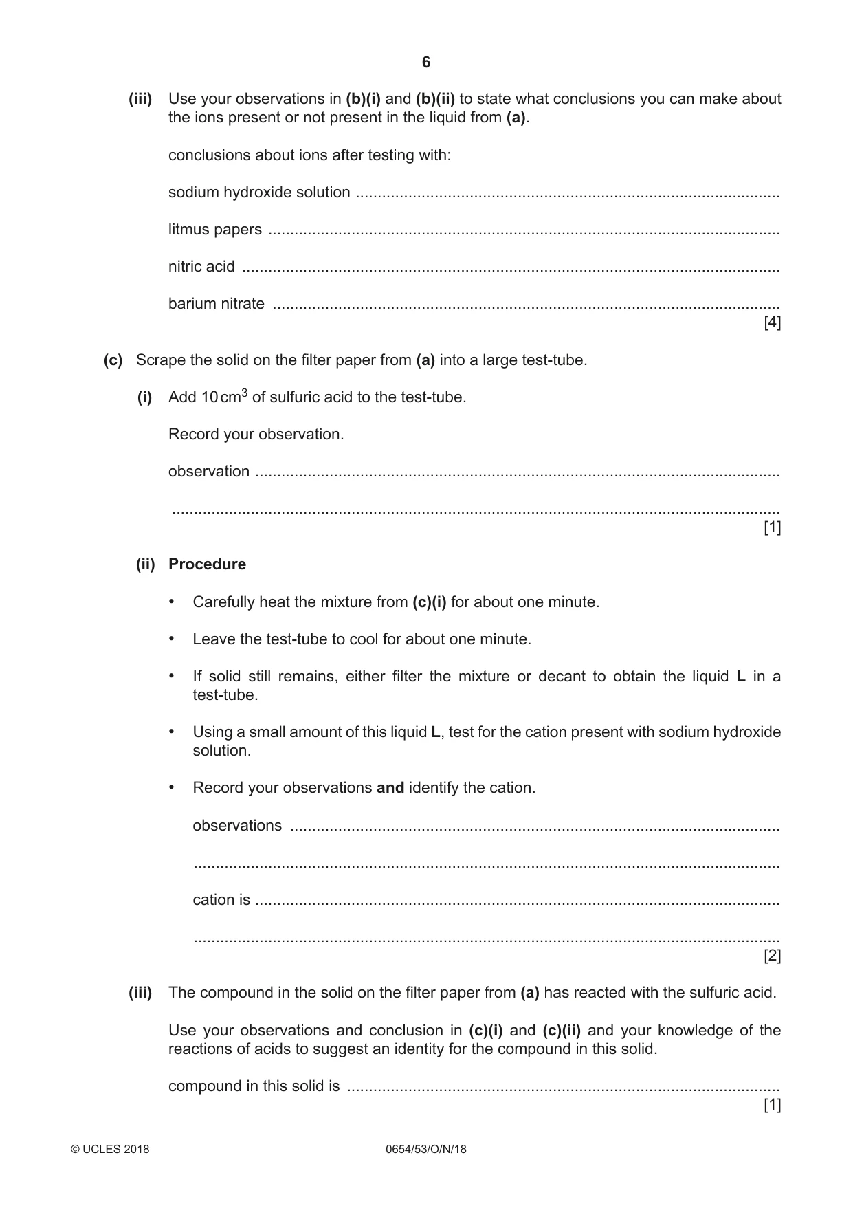 Cambridge IGCSE Sciences - Co-ordinated (Double) 0654 2018 Oct/Nov Paper 5 · Variant 3 question paper, page 6 of 12