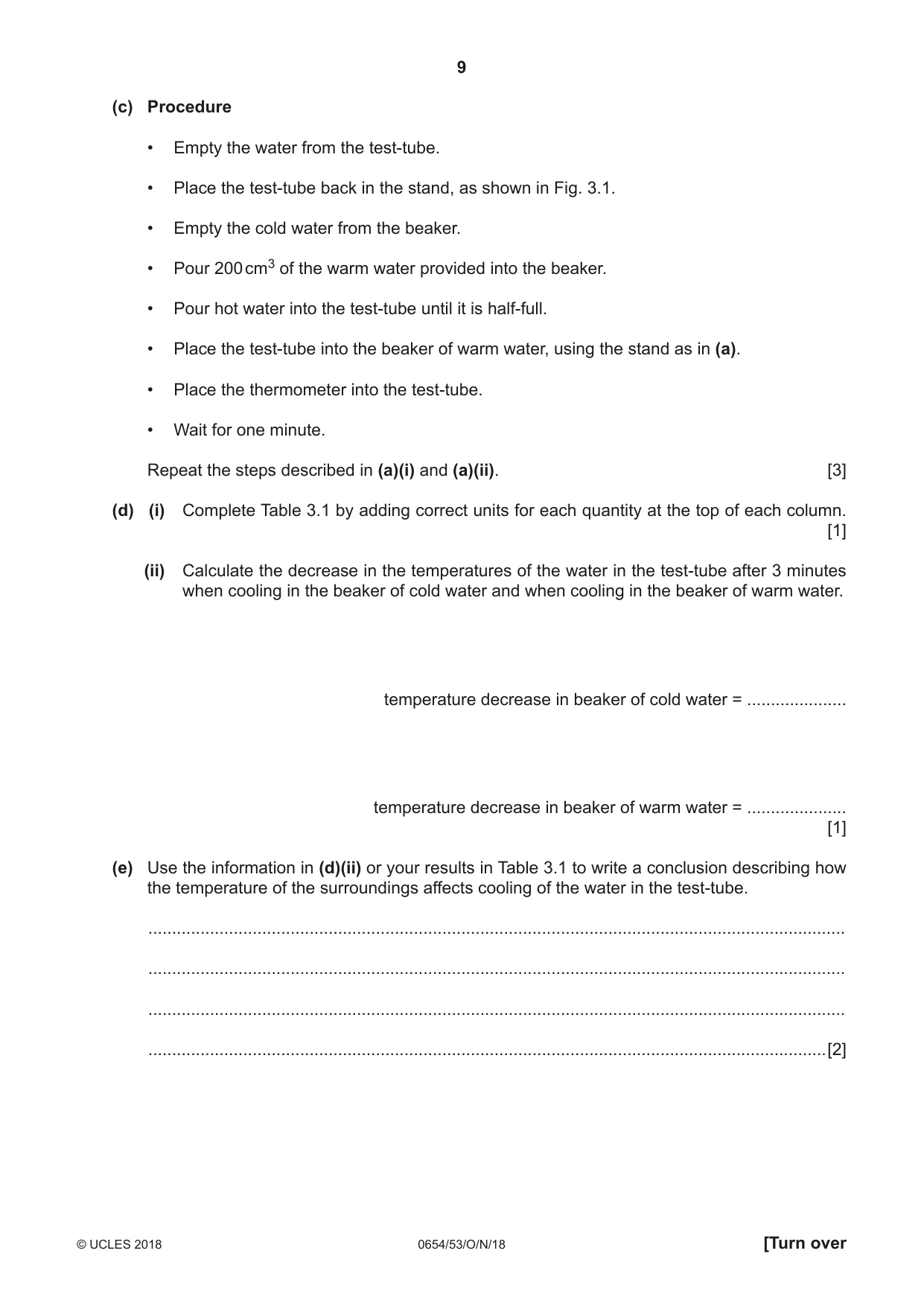 Cambridge IGCSE Sciences - Co-ordinated (Double) 0654 2018 Oct/Nov Paper 5 · Variant 3 question paper, page 9 of 12