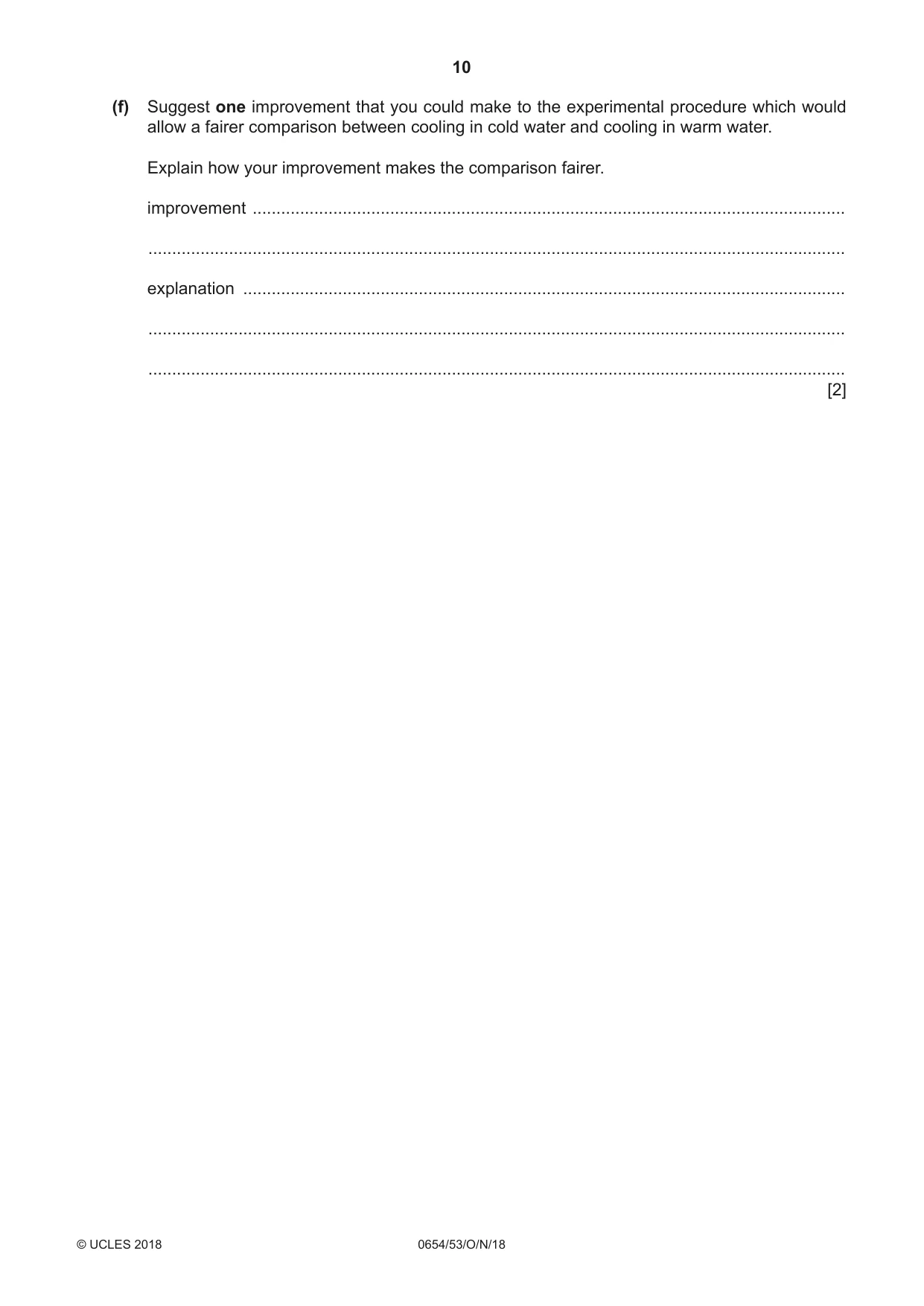 Cambridge IGCSE Sciences - Co-ordinated (Double) 0654 2018 Oct/Nov Paper 5 · Variant 3 question paper, page 10 of 12