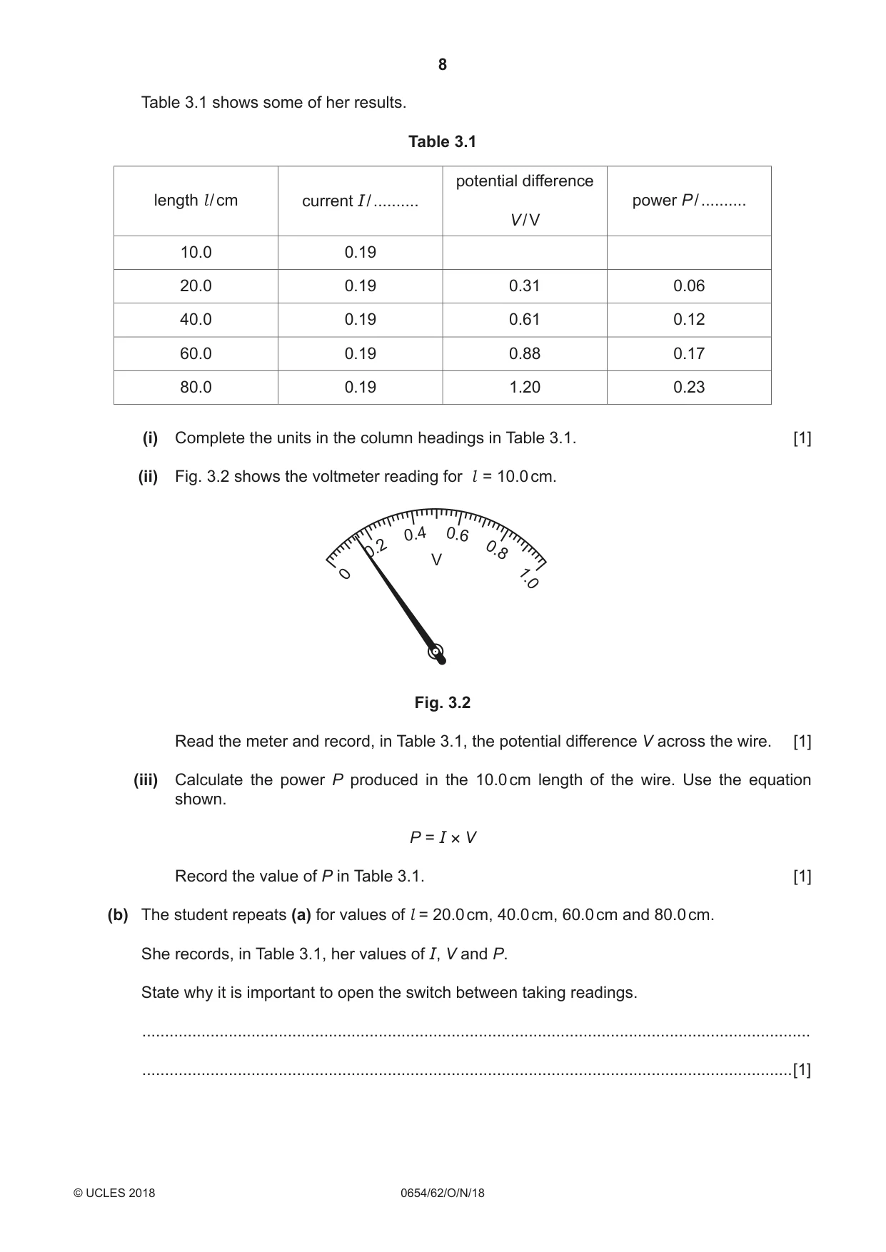 Cambridge IGCSE Sciences - Co-ordinated (Double) 0654 2018 Oct/Nov Paper 6 · Variant 2 question paper, page 8 of 20