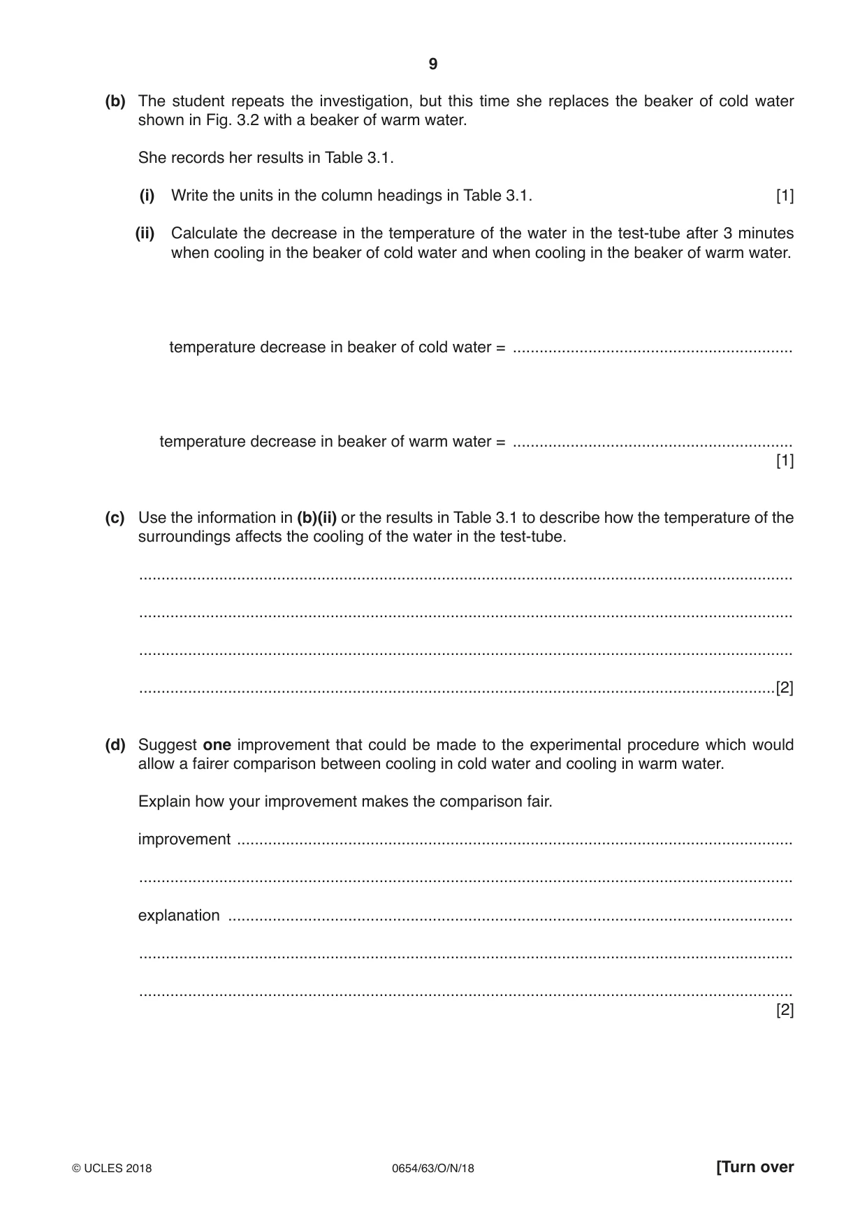 Cambridge IGCSE Sciences - Co-ordinated (Double) 0654 2018 Oct/Nov Paper 6 · Variant 3 question paper, page 9 of 20
