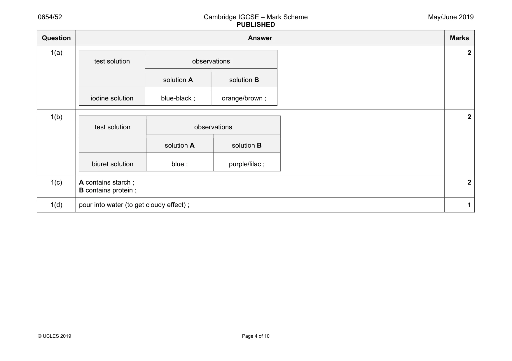 Mark scheme, page 4 of 10