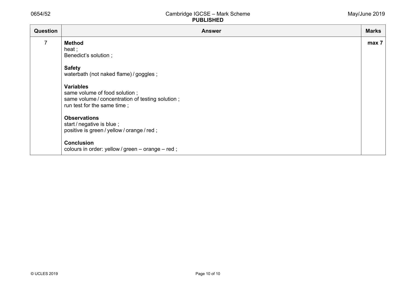 Mark scheme, page 10 of 10