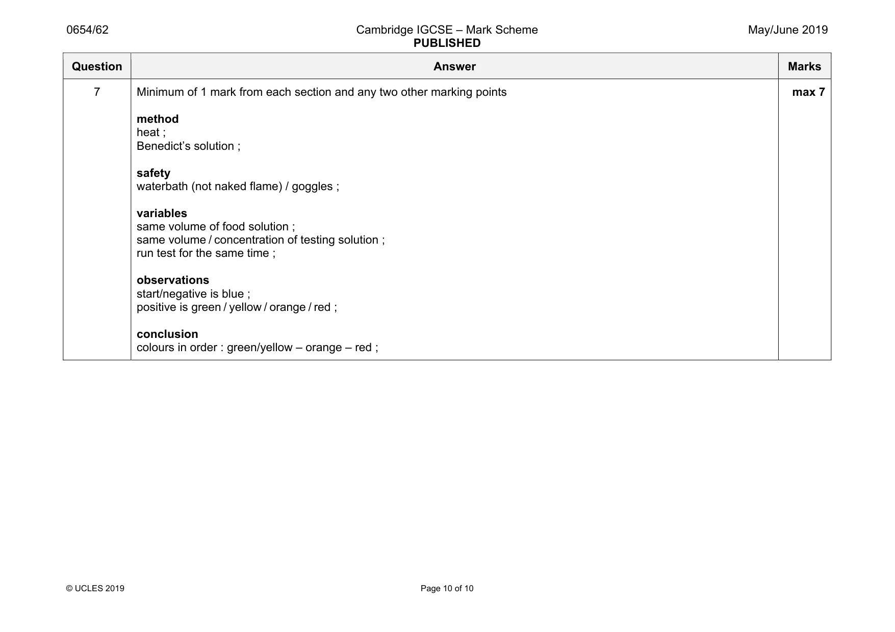 Mark scheme, page 10 of 10
