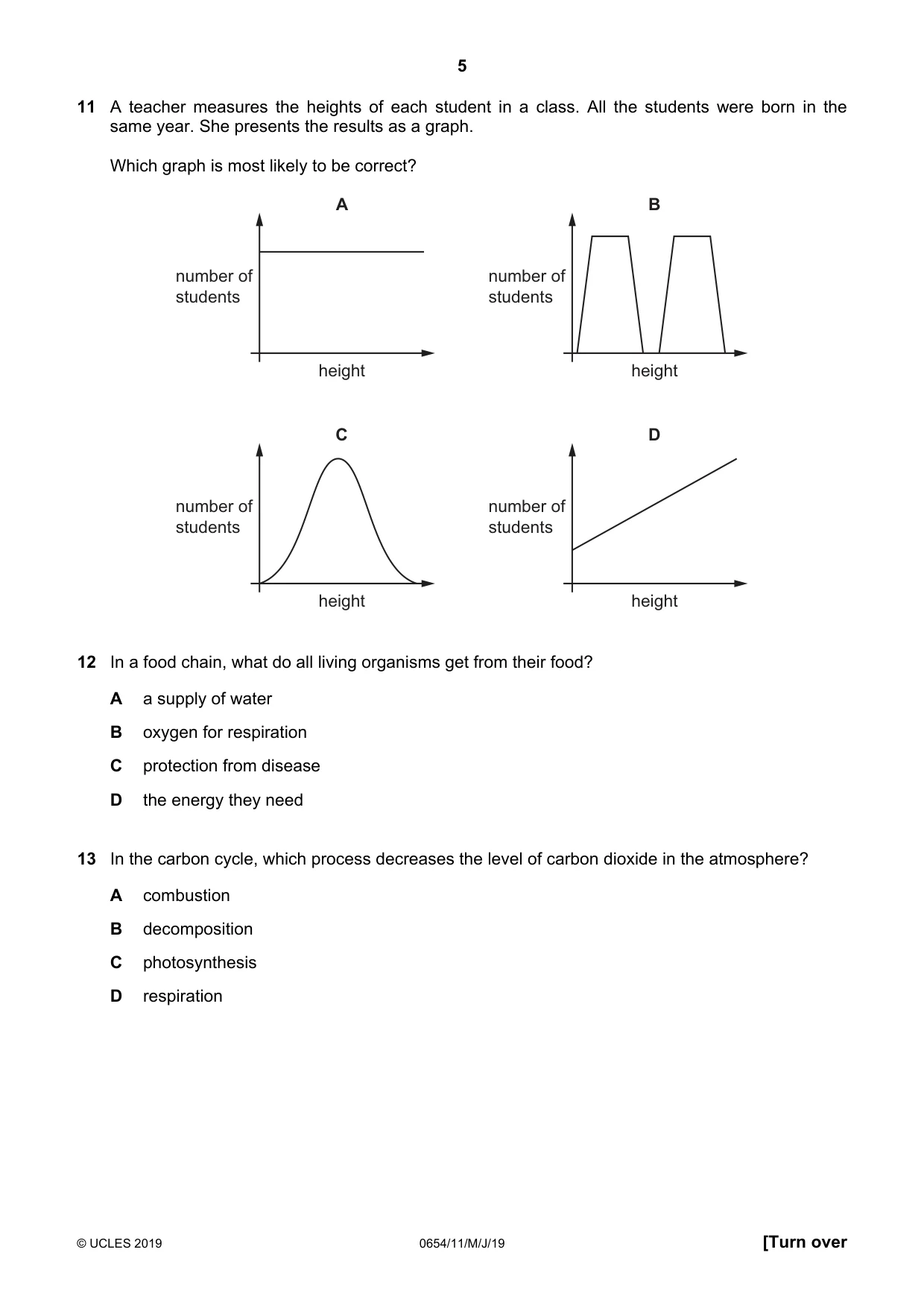 Cambridge IGCSE Sciences - Co-ordinated (Double) 0654 2019 May/June Paper 1 · Variant 1 question paper, page 5 of 20