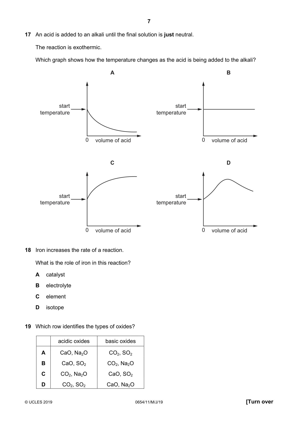 Cambridge IGCSE Sciences - Co-ordinated (Double) 0654 2019 May/June Paper 1 · Variant 1 question paper, page 7 of 20