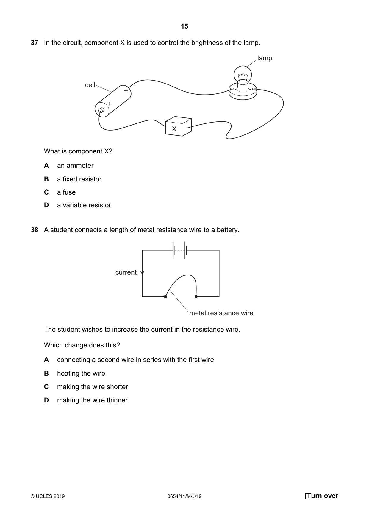 Cambridge IGCSE Sciences - Co-ordinated (Double) 0654 2019 May/June Paper 1 · Variant 1 question paper, page 15 of 20