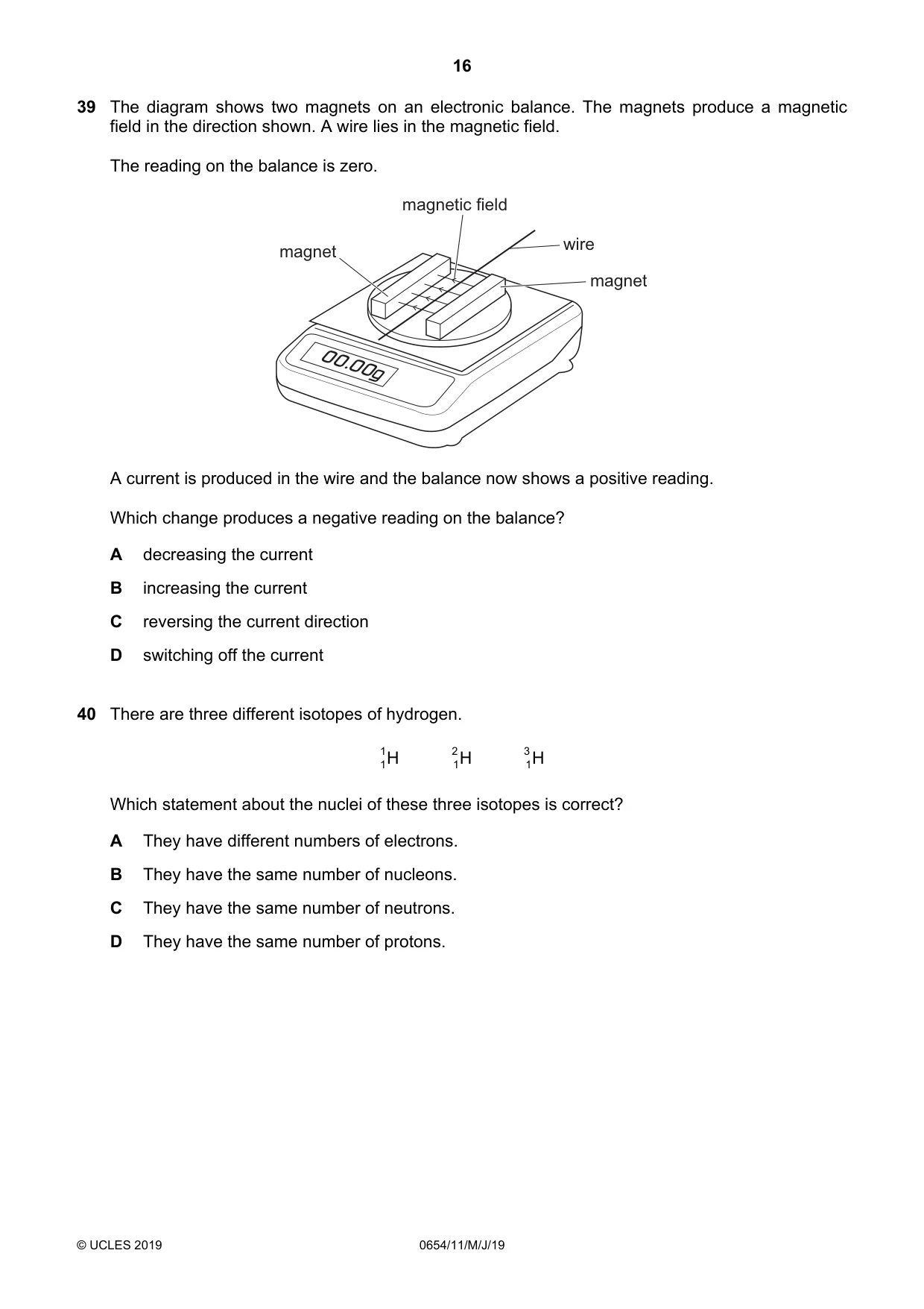 Cambridge IGCSE Sciences - Co-ordinated (Double) 0654 2019 May/June Paper 1 · Variant 1 question paper, page 16 of 20