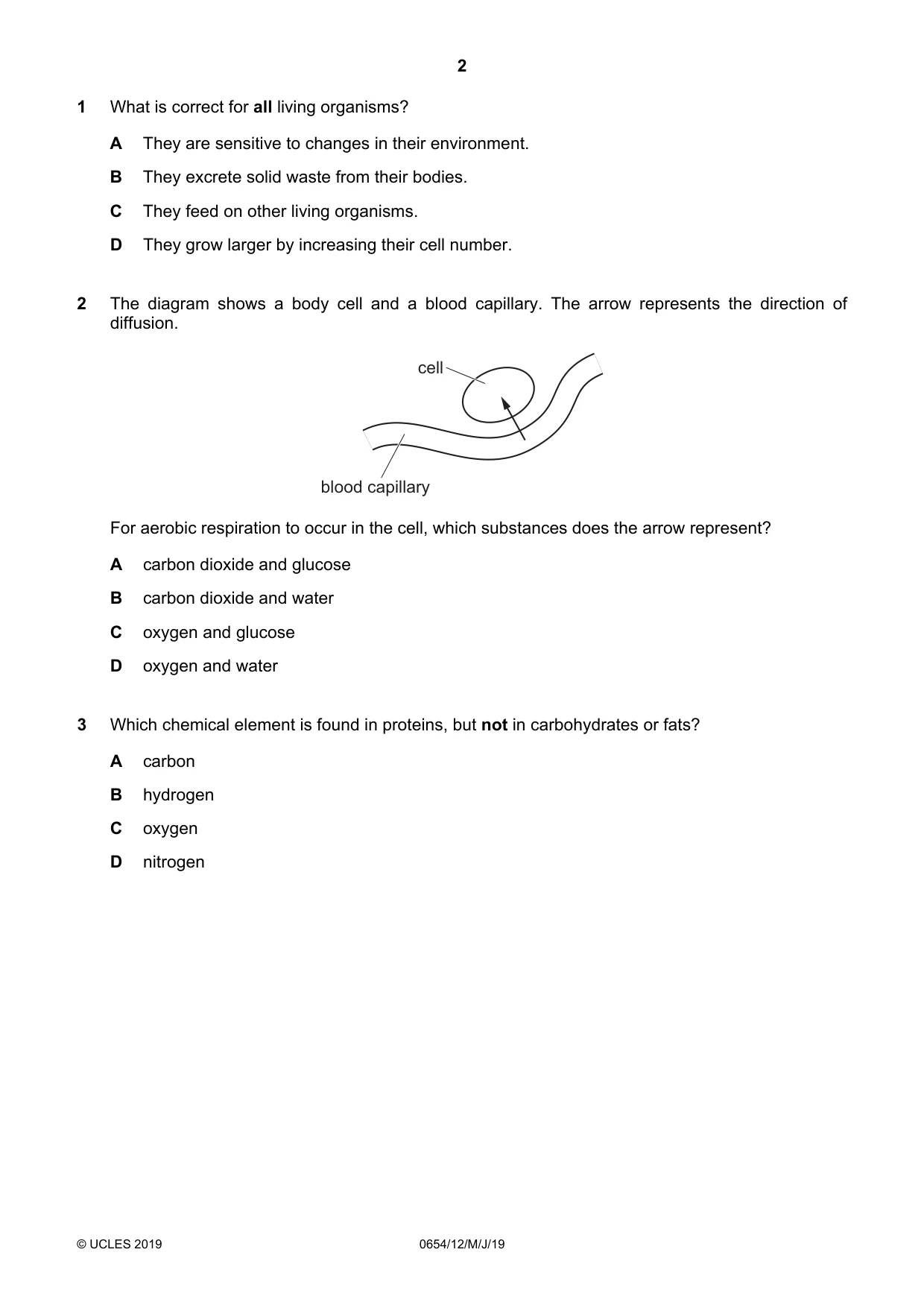 Cambridge IGCSE Sciences - Co-ordinated (Double) 0654 2019 May/June Paper 1 · Variant 2 question paper, page 2 of 16