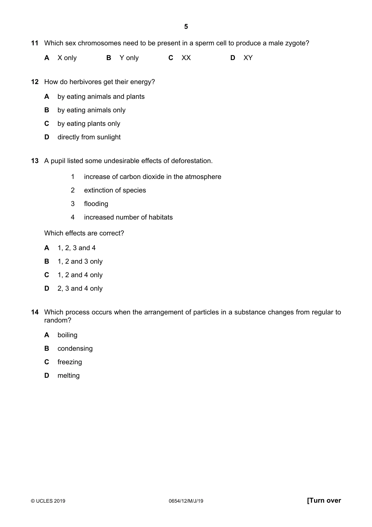 Cambridge IGCSE Sciences - Co-ordinated (Double) 0654 2019 May/June Paper 1 · Variant 2 question paper, page 5 of 16