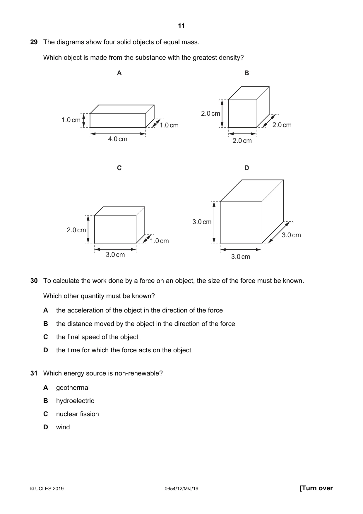 Cambridge IGCSE Sciences - Co-ordinated (Double) 0654 2019 May/June Paper 1 · Variant 2 question paper, page 11 of 16