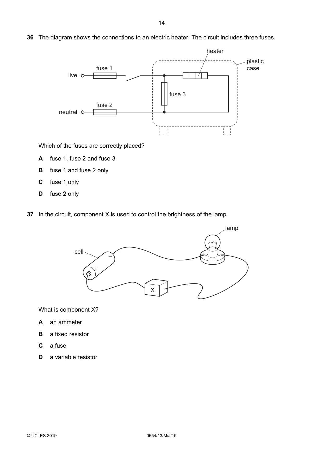 Cambridge IGCSE Sciences - Co-ordinated (Double) 0654 2019 May/June Paper 1 · Variant 3 question paper, page 14 of 16