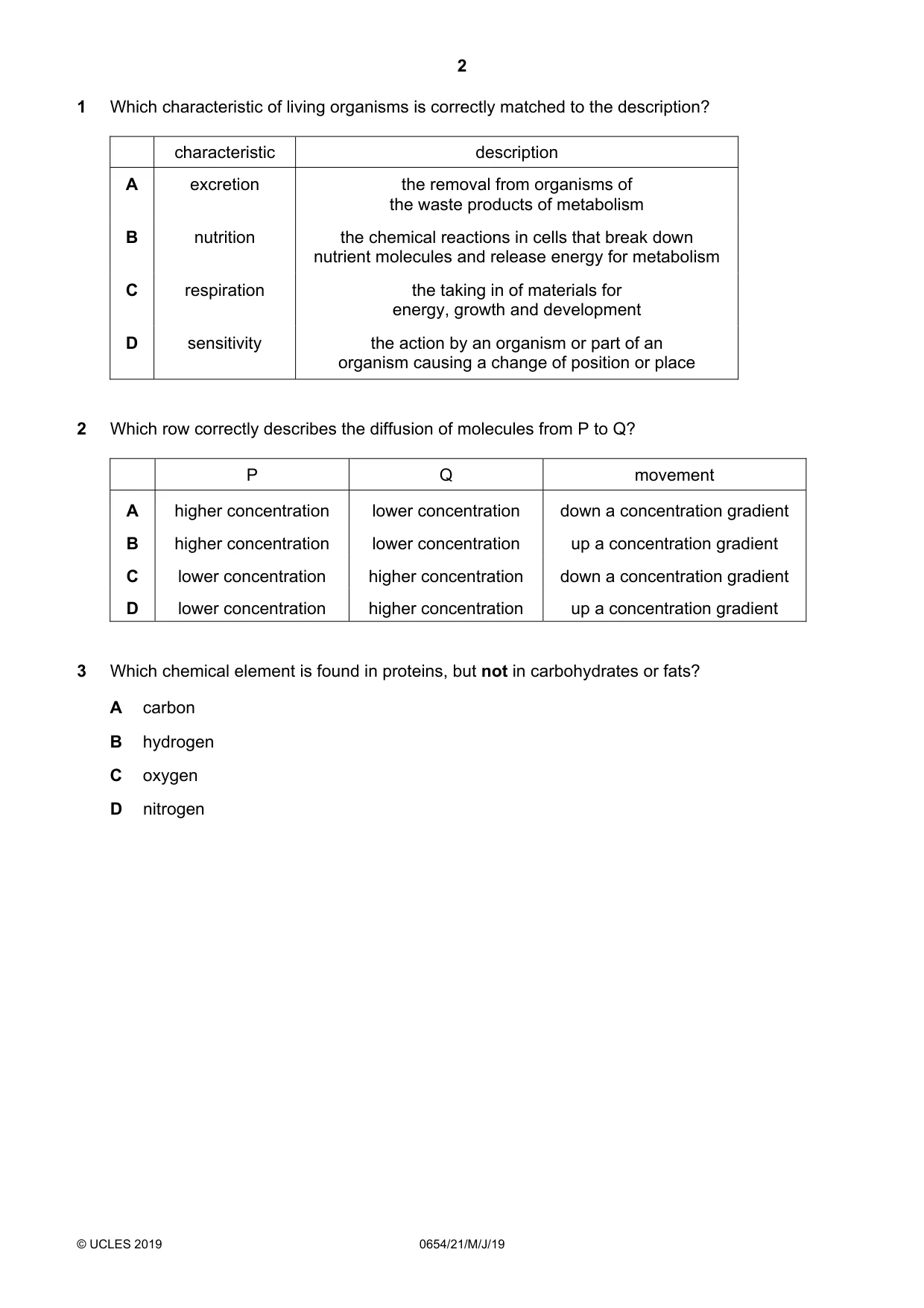 Cambridge IGCSE Sciences - Co-ordinated (Double) 0654 2019 May/June Paper 2 · Variant 1 question paper, page 2 of 16