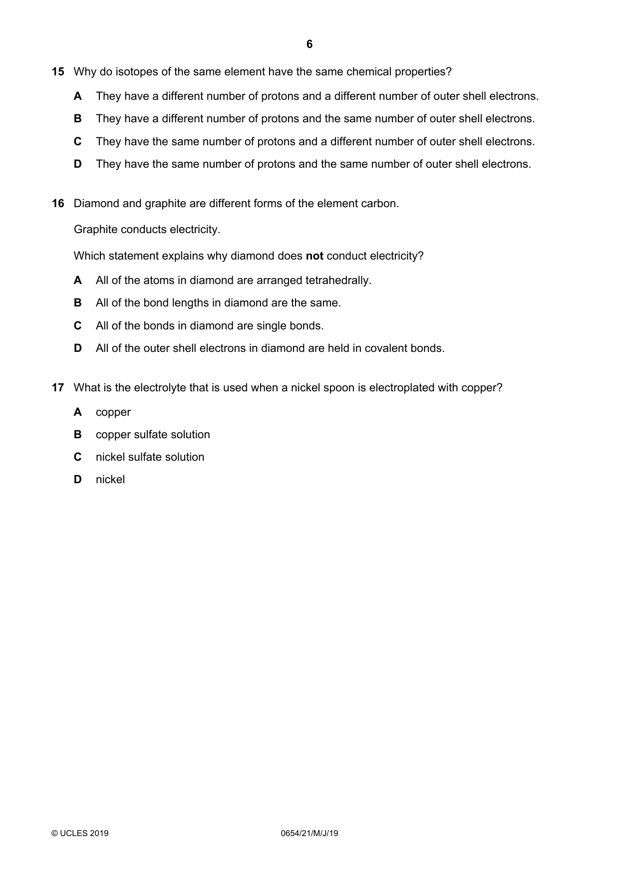 Cambridge IGCSE Sciences - Co-ordinated (Double) 0654 2019 May/June Paper 2 · Variant 1 question paper, page 6 of 16